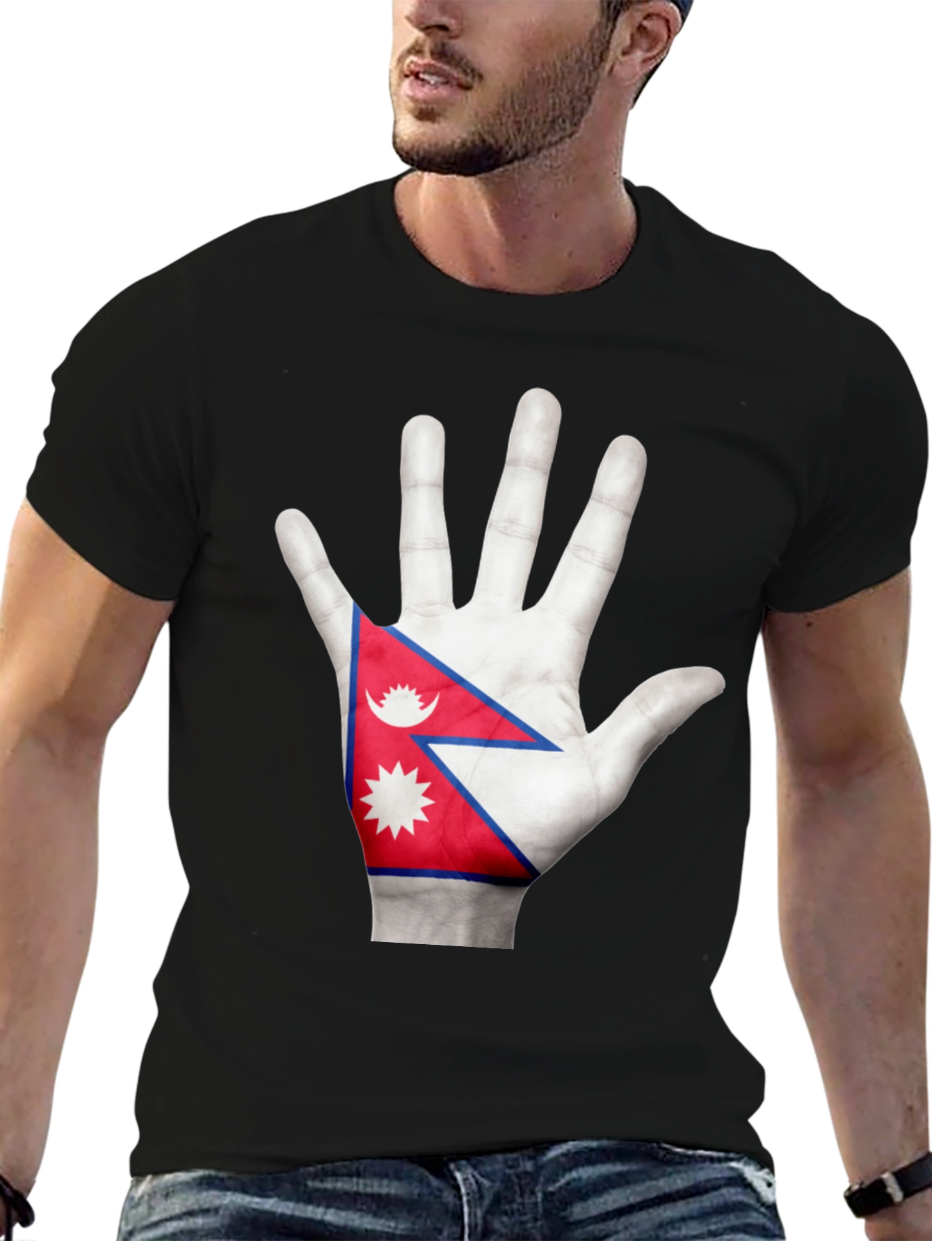 Nepal Flag Hand Print T-Shirt