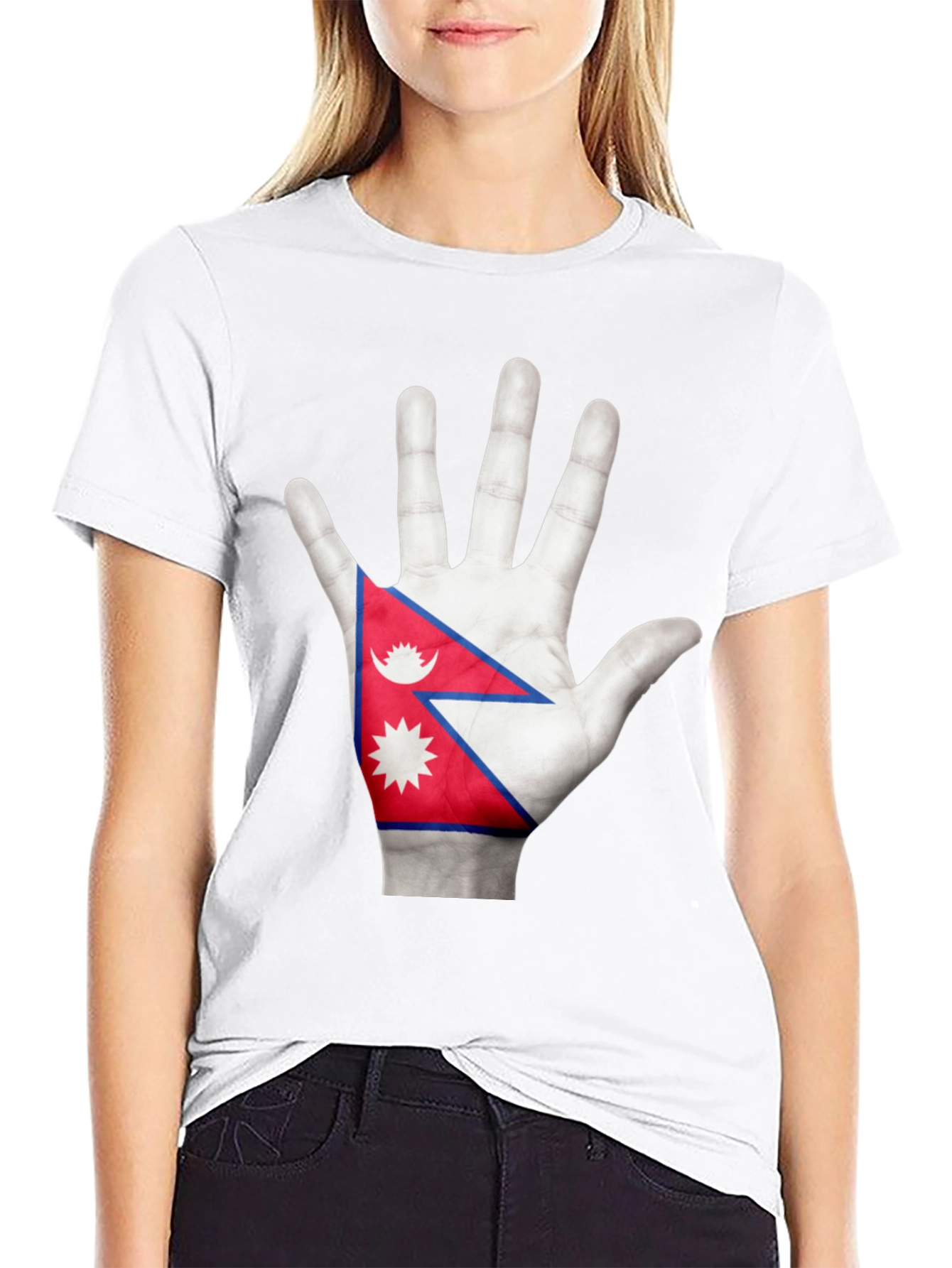 Nepal Flag Hand Print T-Shirt