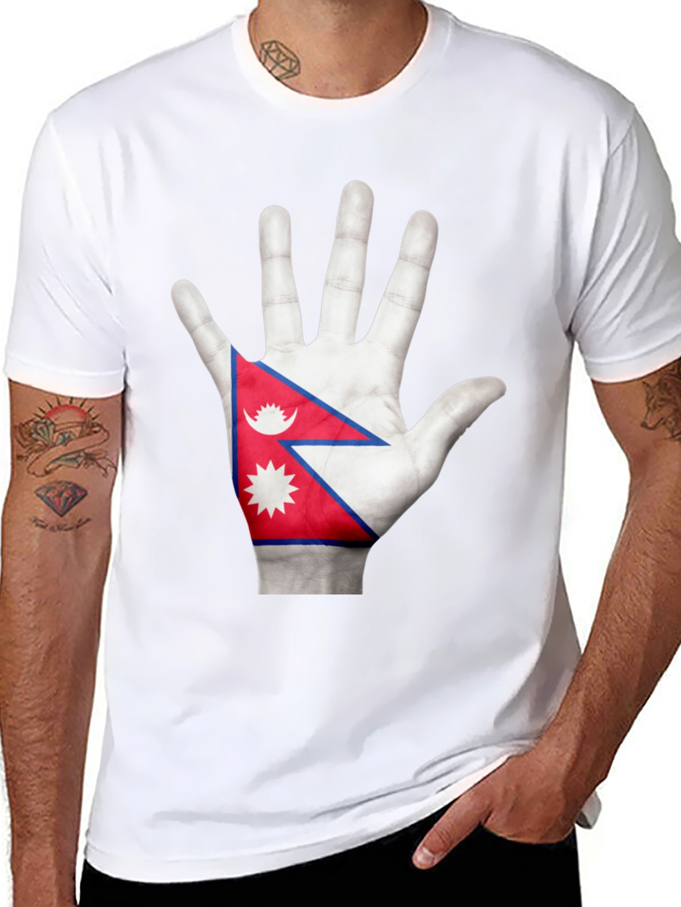 Nepal Flag Hand Print T-Shirt