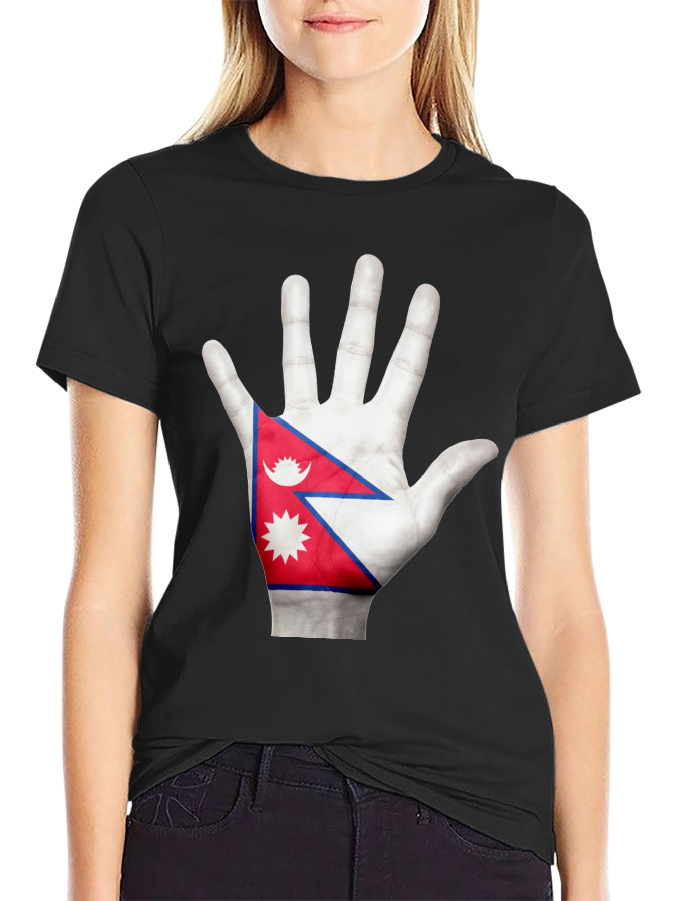 Nepal Flag Hand Print T-Shirt