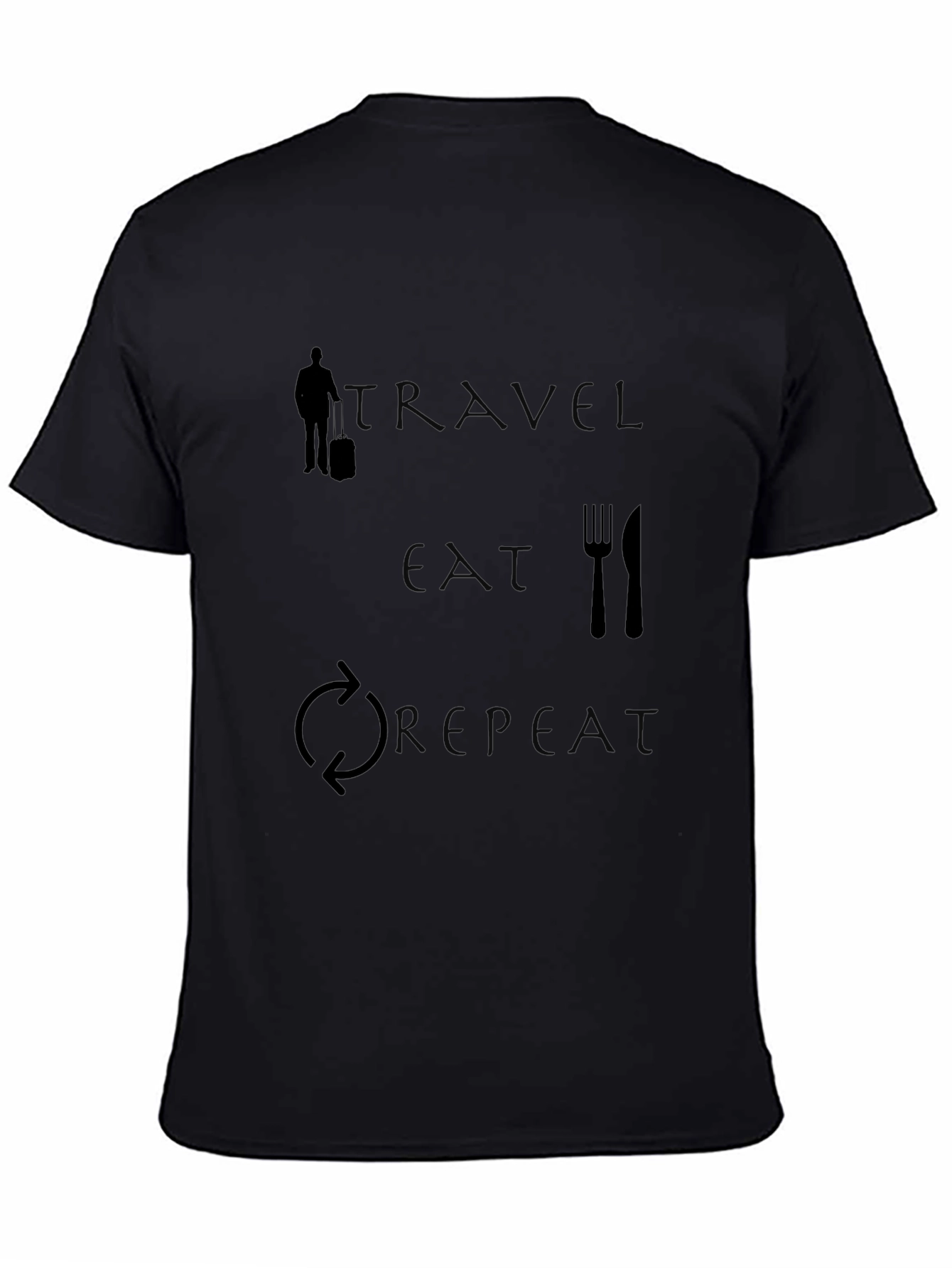 Travel Eat Repeat Graphic Tee - Black Cotton T-Shirt