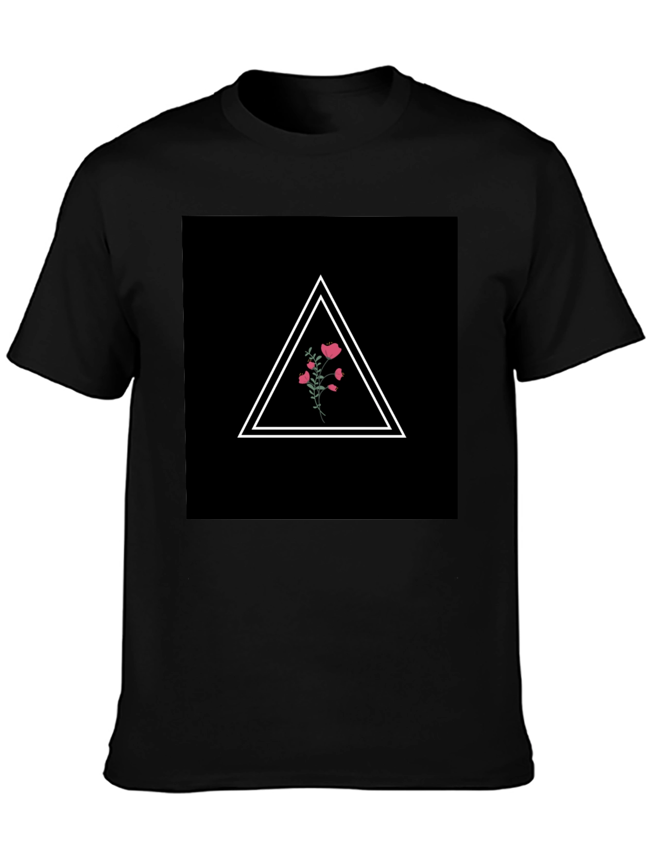 Minimalist Floral Triangle Black T-Shirt