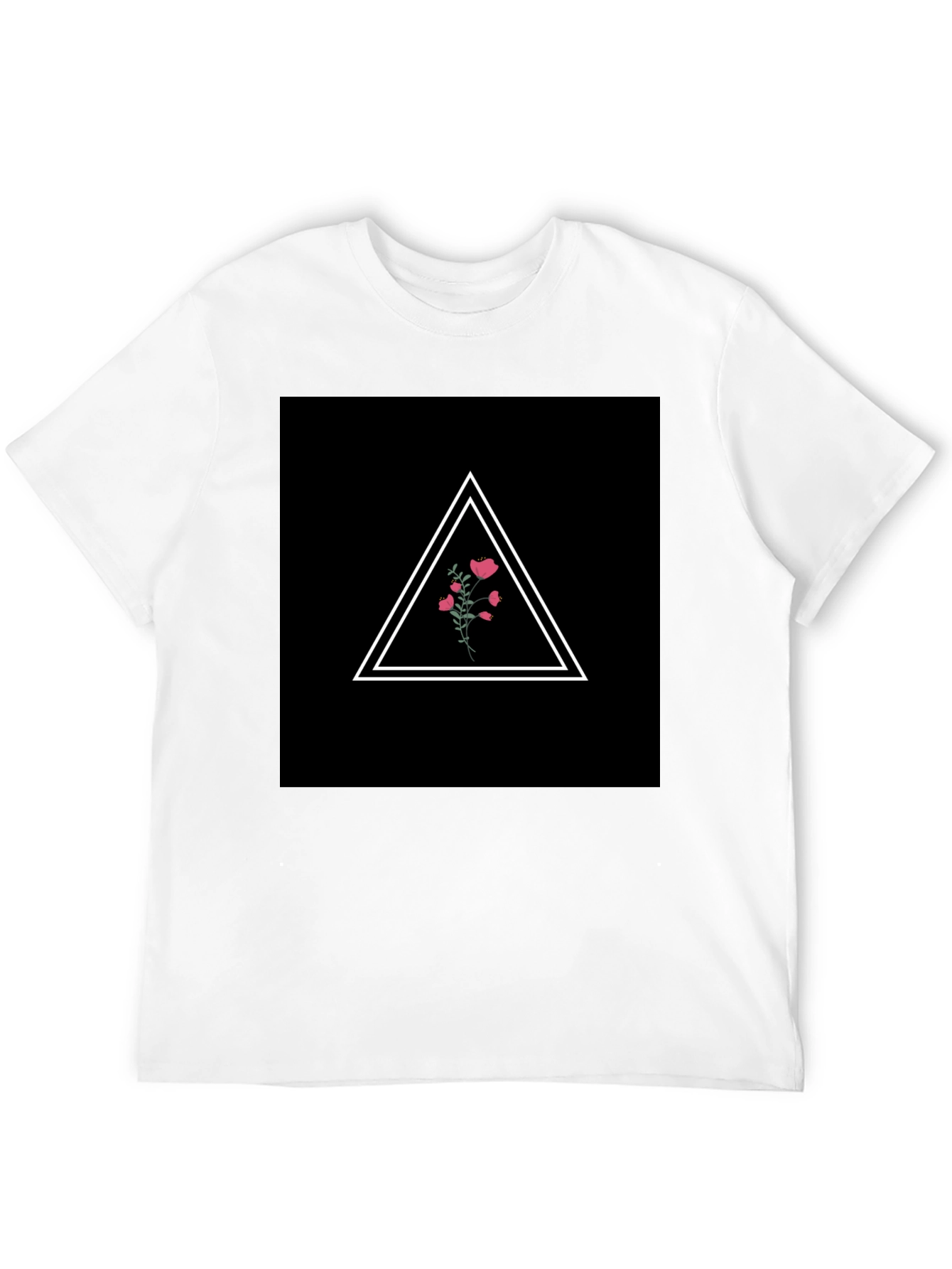 Minimalist Floral Triangle Black T-Shirt
