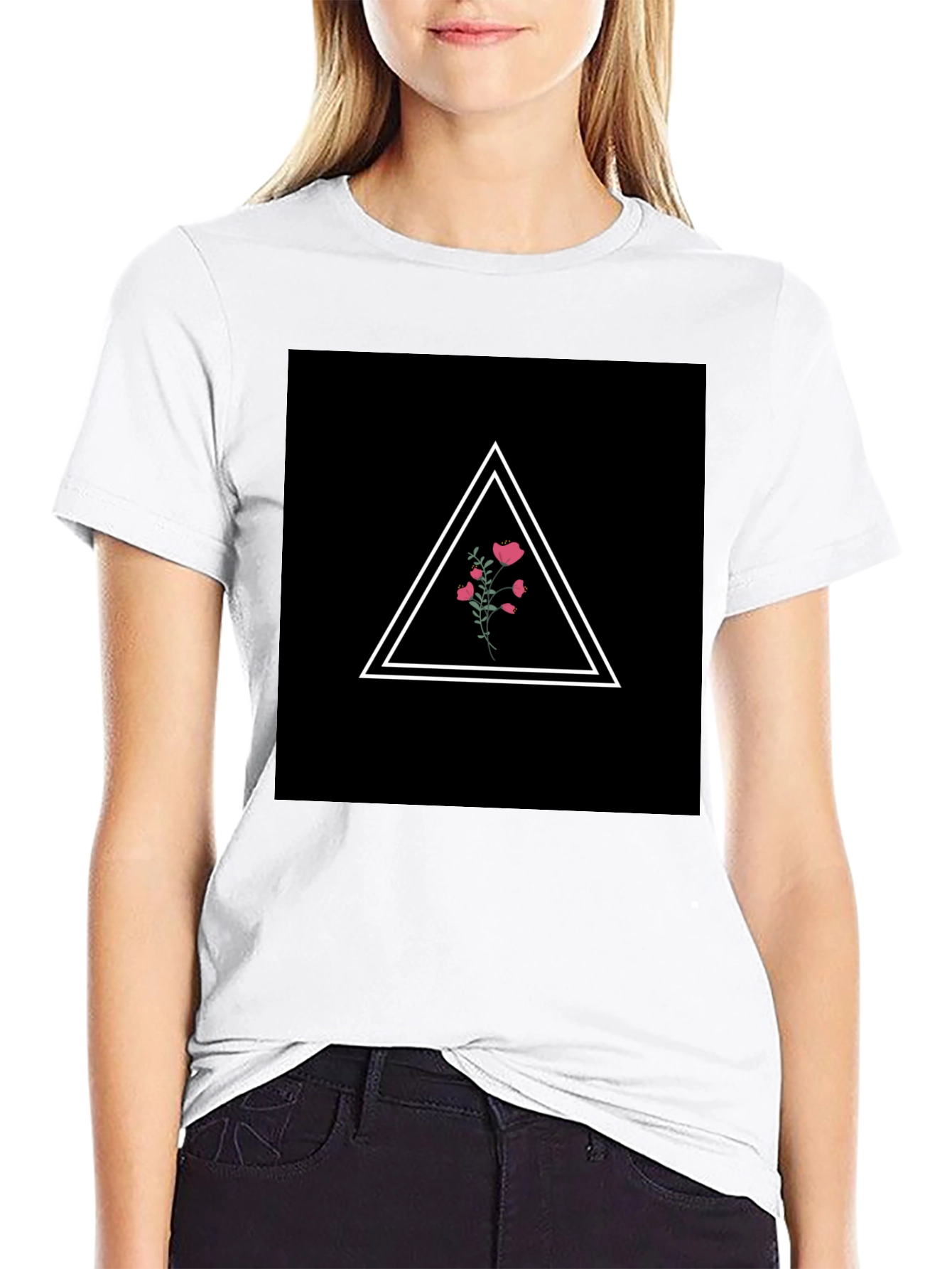 Minimalist Floral Triangle Black T-Shirt