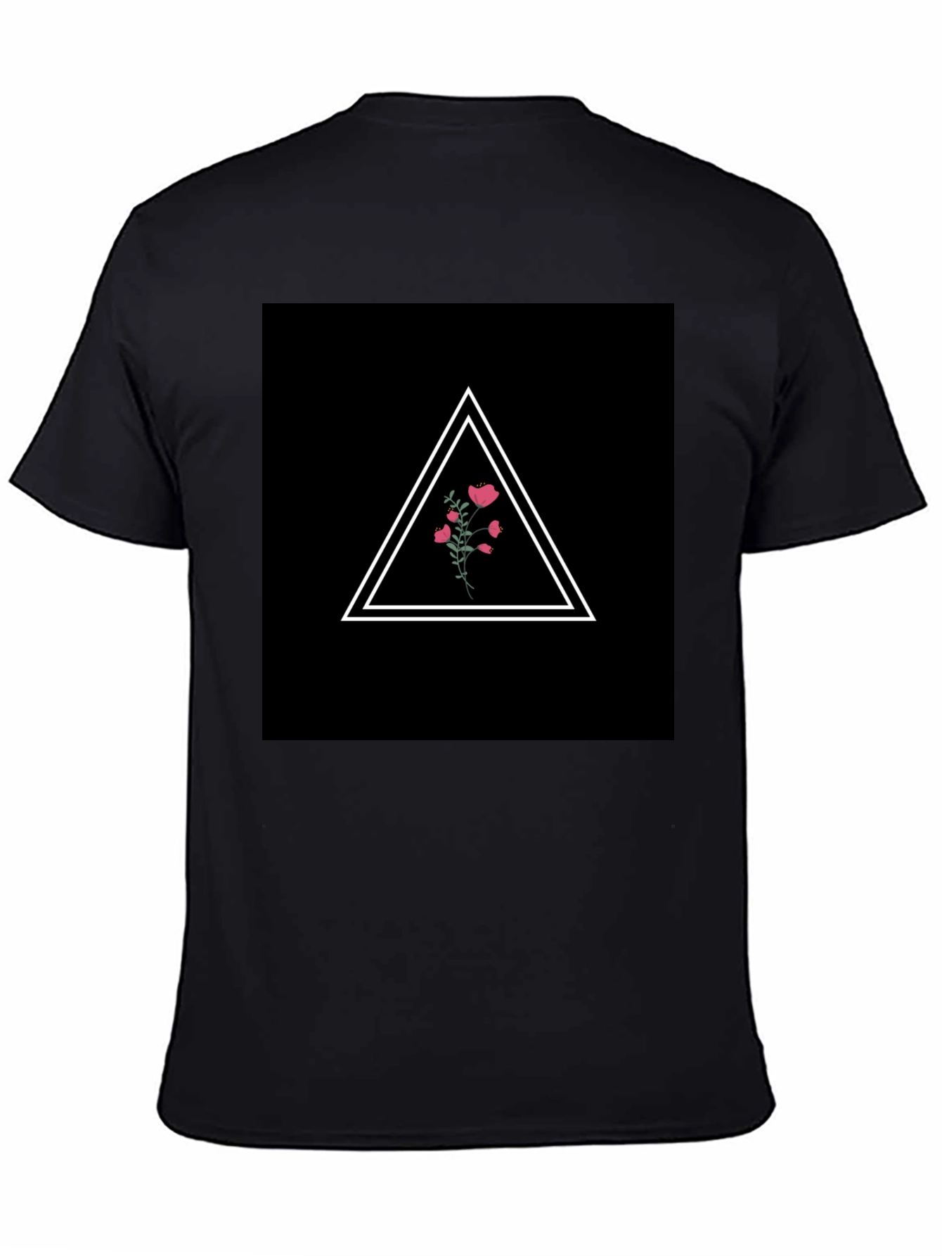 Minimalist Floral Triangle Black T-Shirt