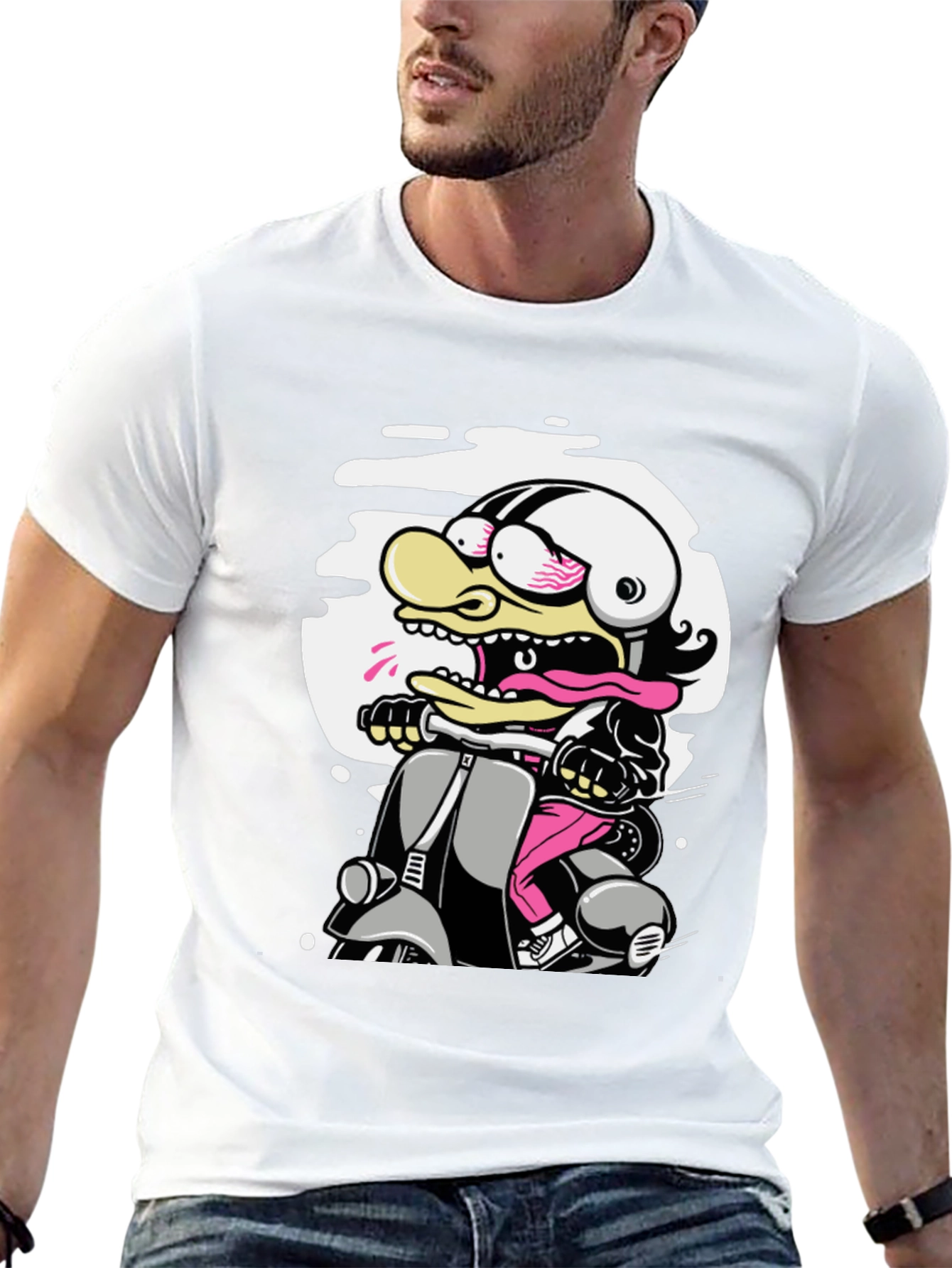 Cartoon Duck on Scooter Graphic Tee