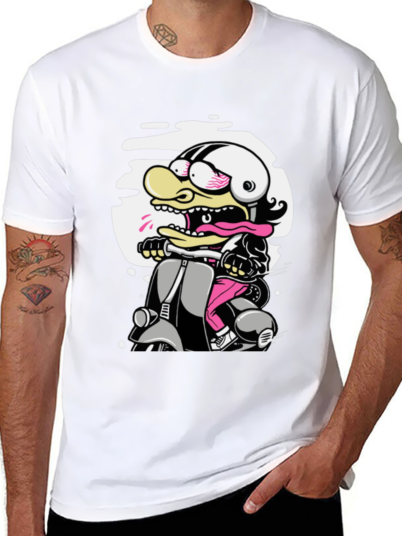 Cartoon Duck on Scooter Graphic Tee