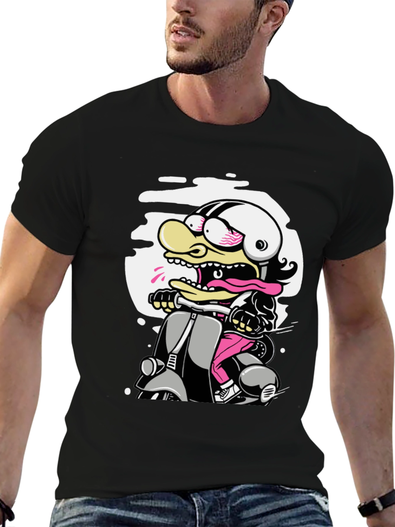Cartoon Duck on Scooter Graphic Tee