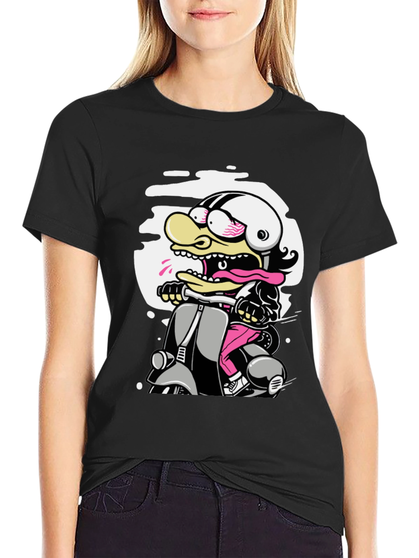 Cartoon Duck on Scooter Graphic Tee