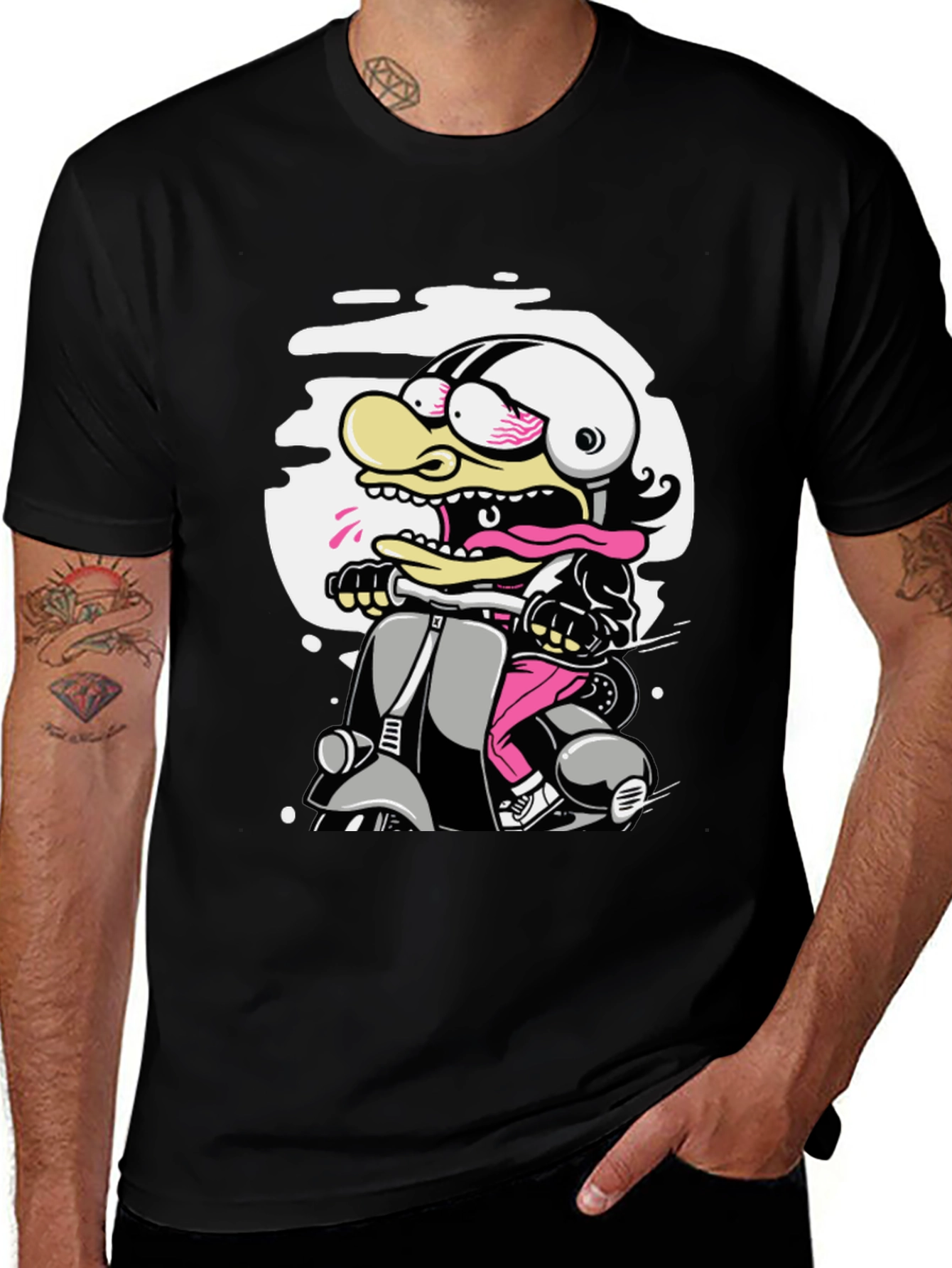 Cartoon Duck on Scooter Graphic Tee