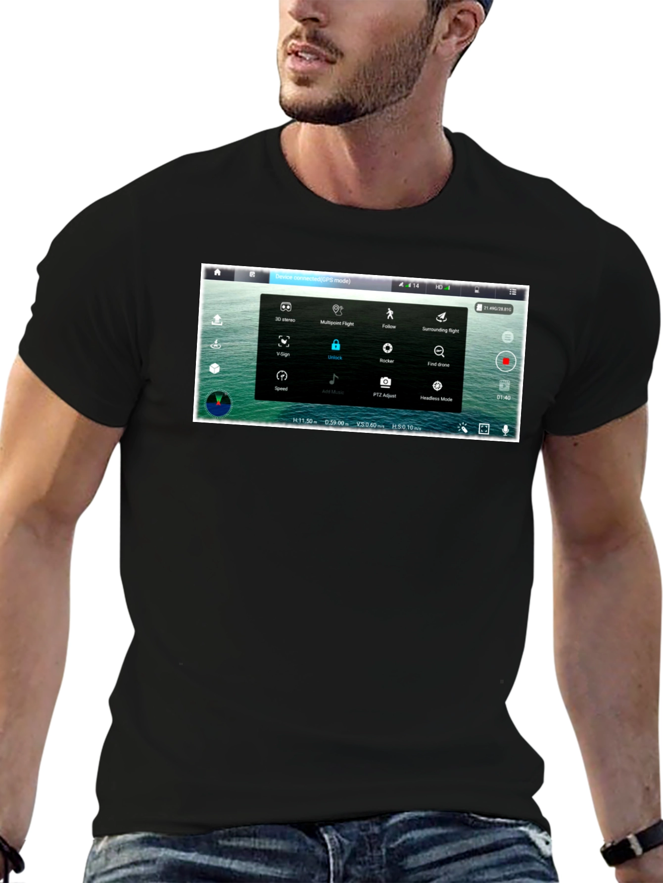 Drone Screen Black T-Shirt - Pilot Aerial Enthusiast Techie