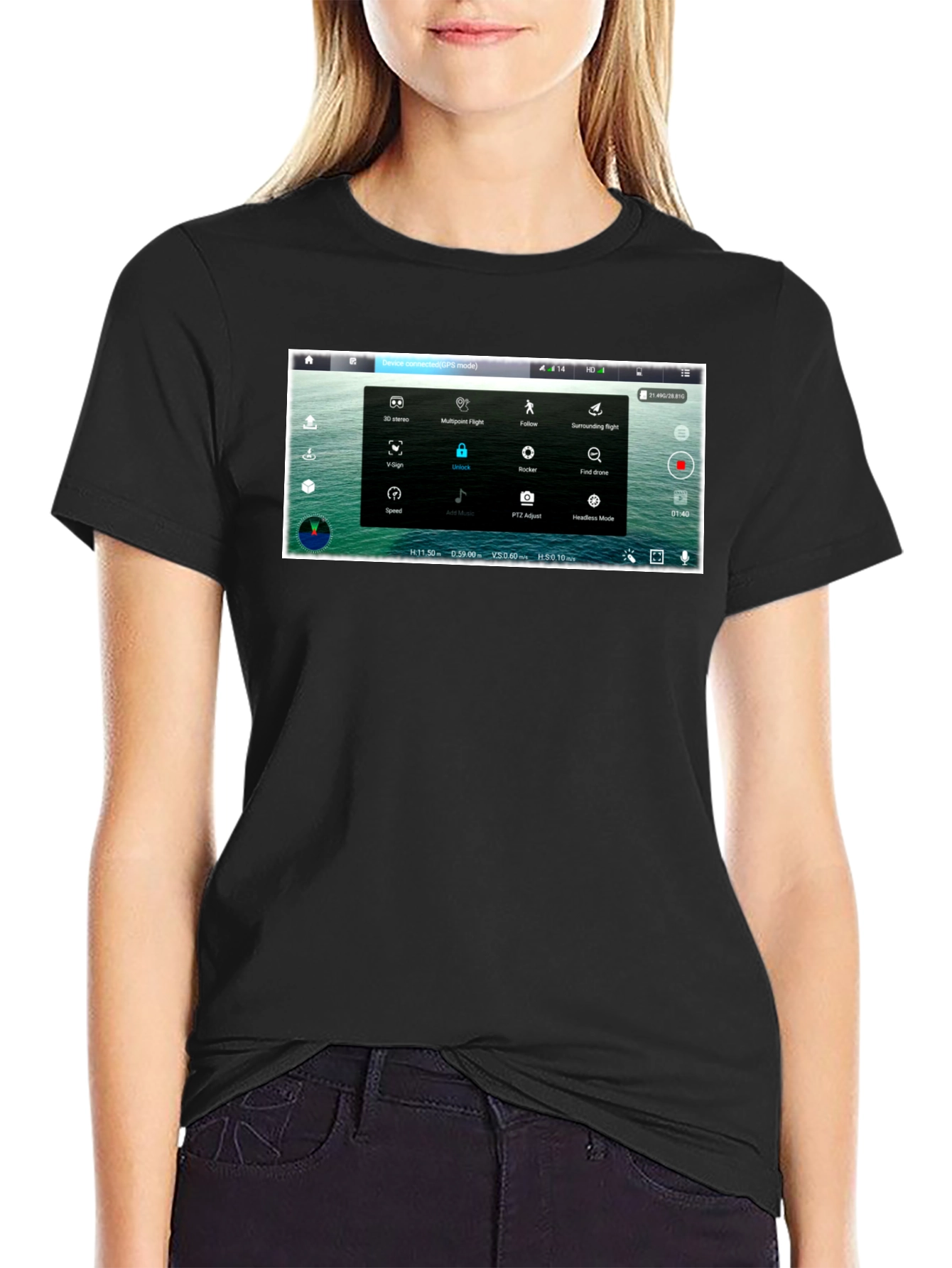 Drone Screen Black T-Shirt - Pilot Aerial Enthusiast Techie