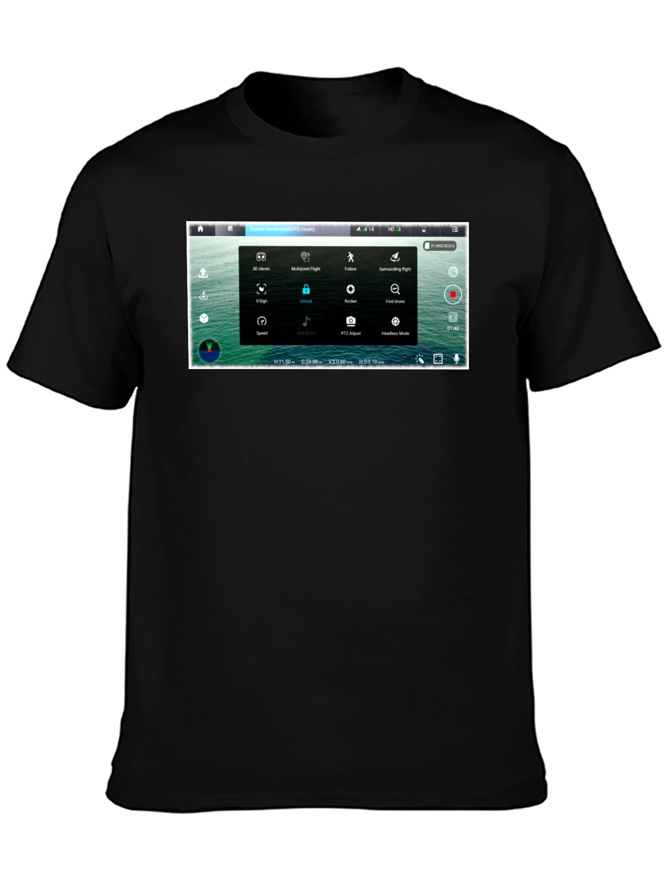 Drone Screen Black T-Shirt - Pilot Aerial Enthusiast Techie