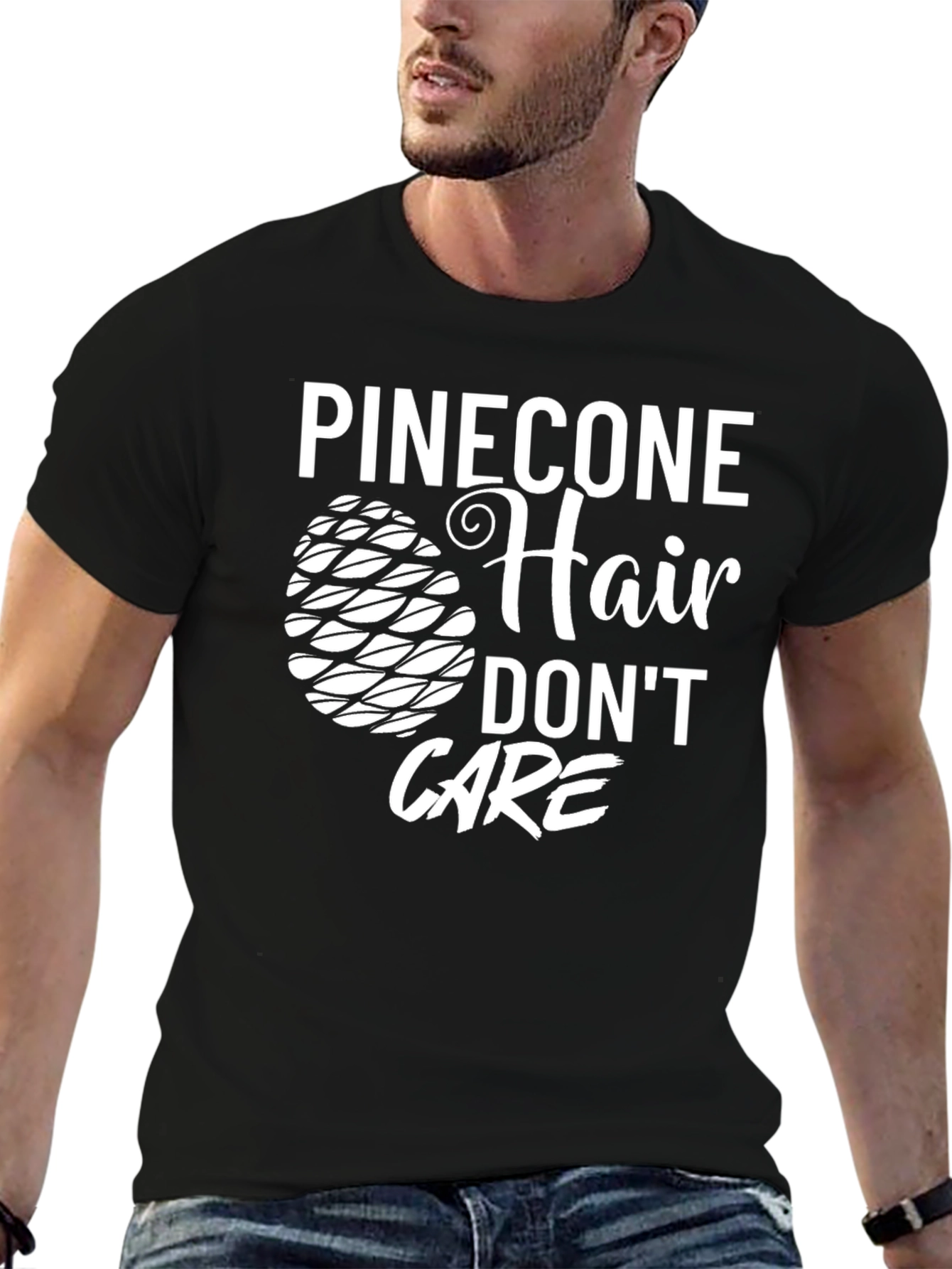 Pinecone Hair Dont Care Black T-Shirt