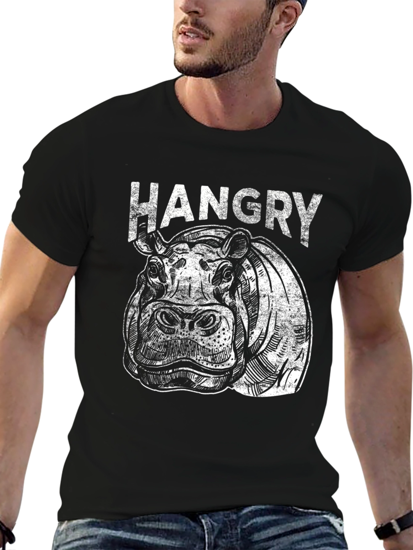 Hangry Hippo Graphic T-Shirt - Black