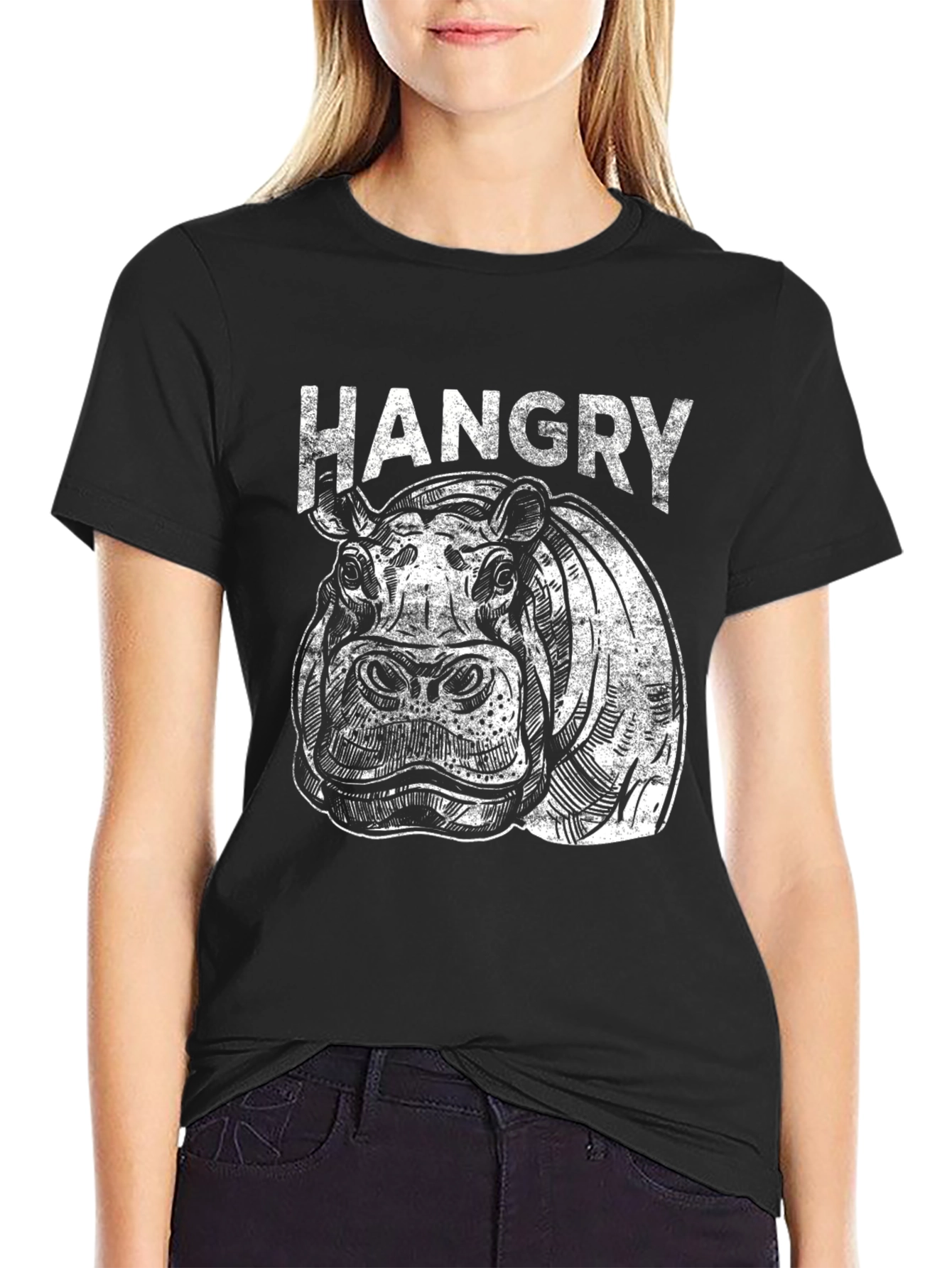 Hangry Hippo Graphic T-Shirt - Black