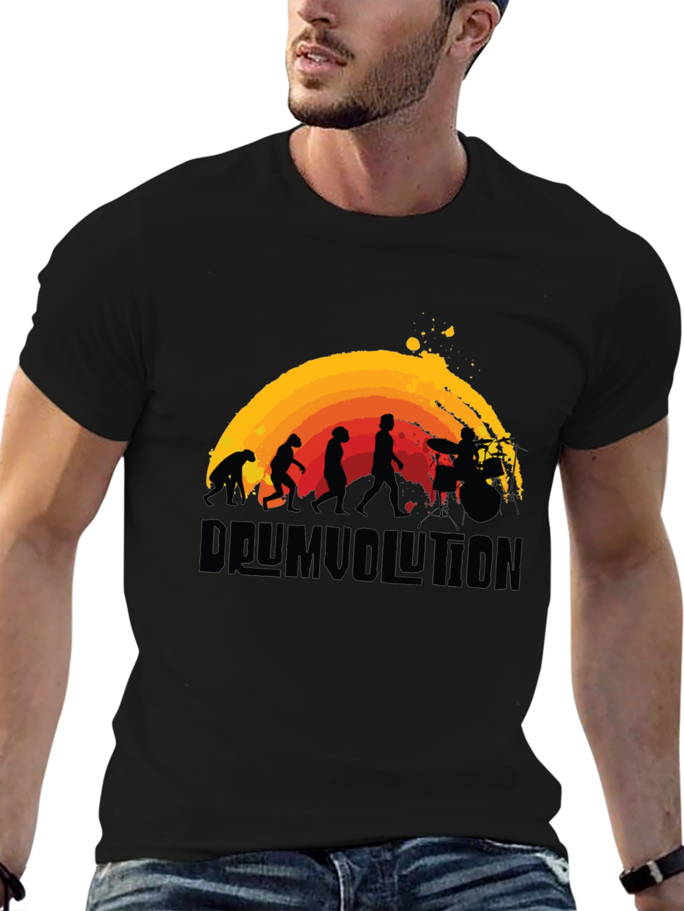 Drumvolution T-Shirt - Evolution of a Drummer Black Tee
