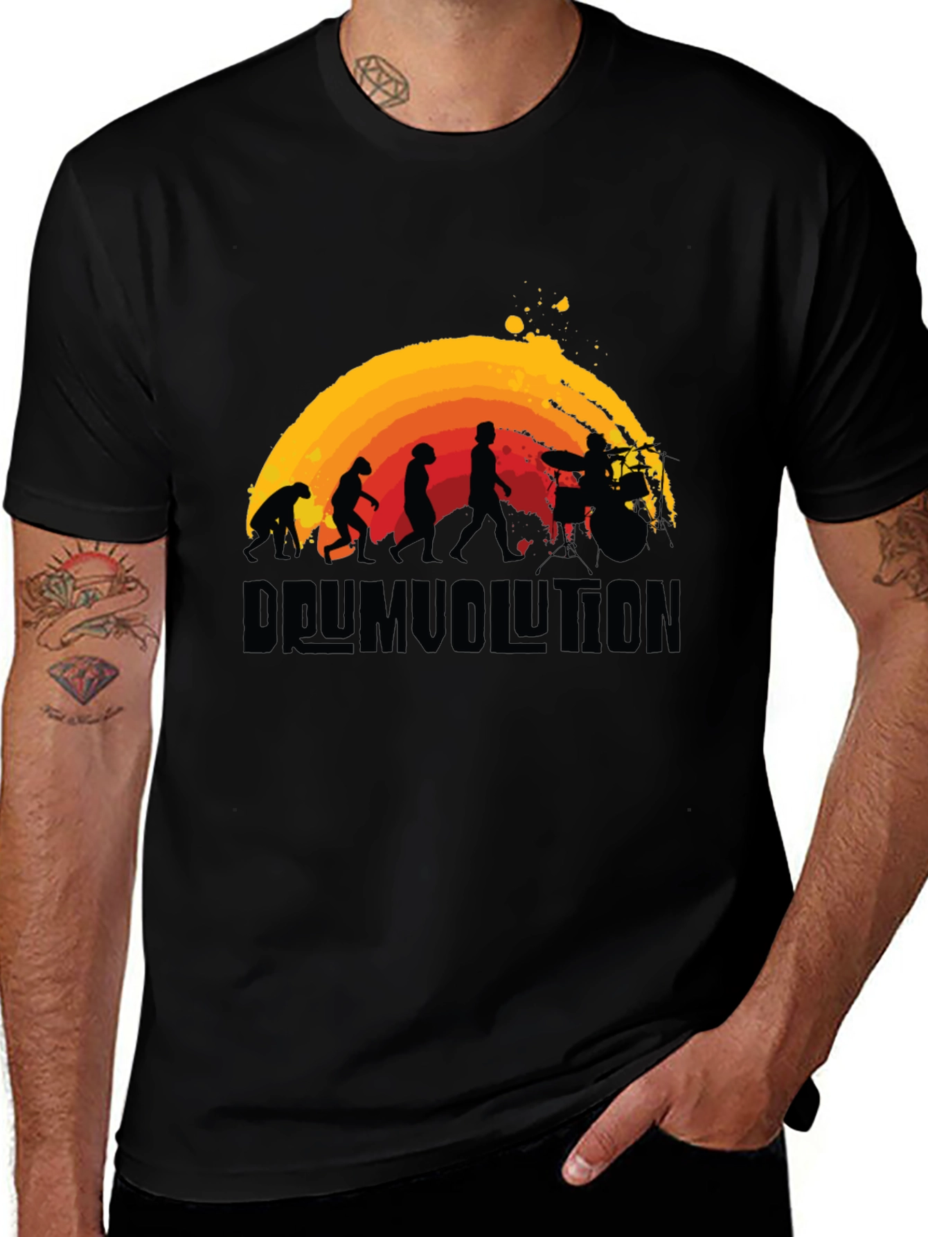 Drumvolution T-Shirt - Evolution of a Drummer Black Tee