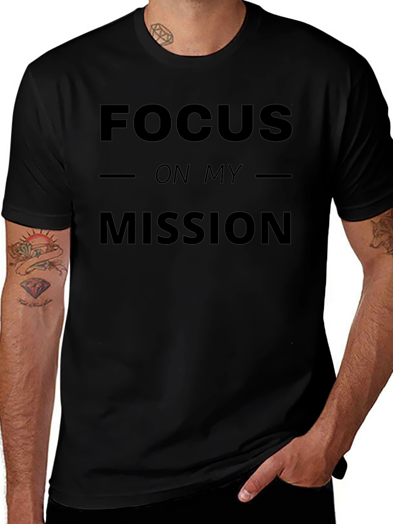 Focus On My Mission Graphic Print Black T-Shirt