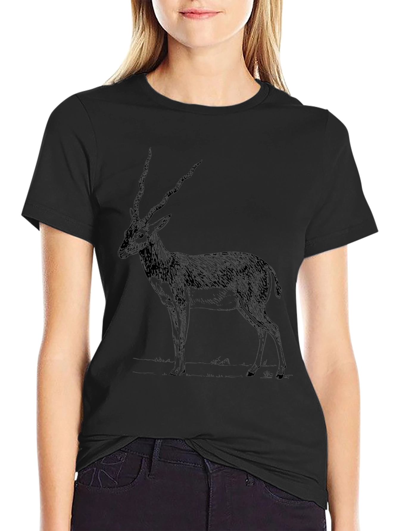 Antelope Graphic Print Black T-Shirt