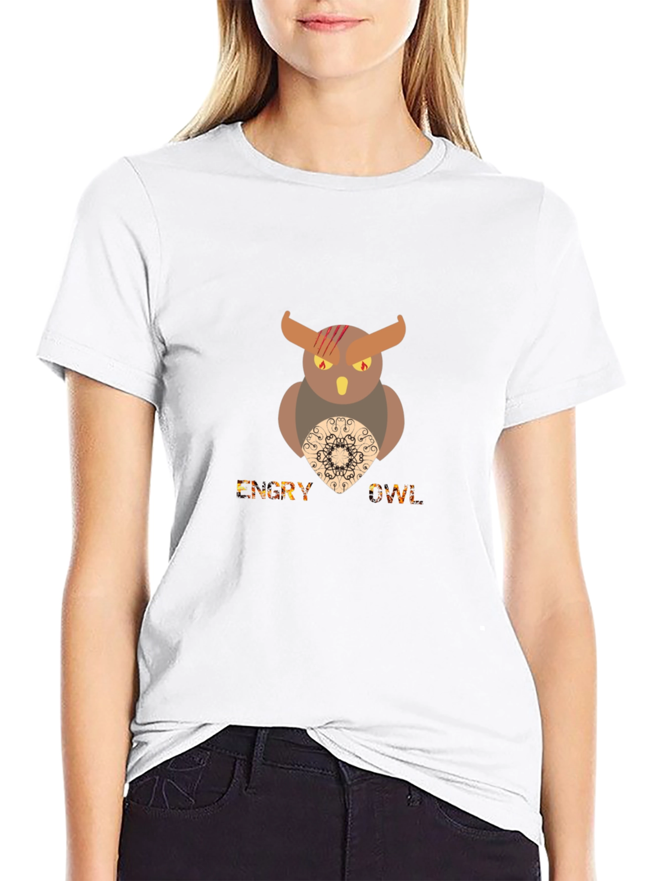 Mens Black Graphic T-Shirt - Angry Owl Design