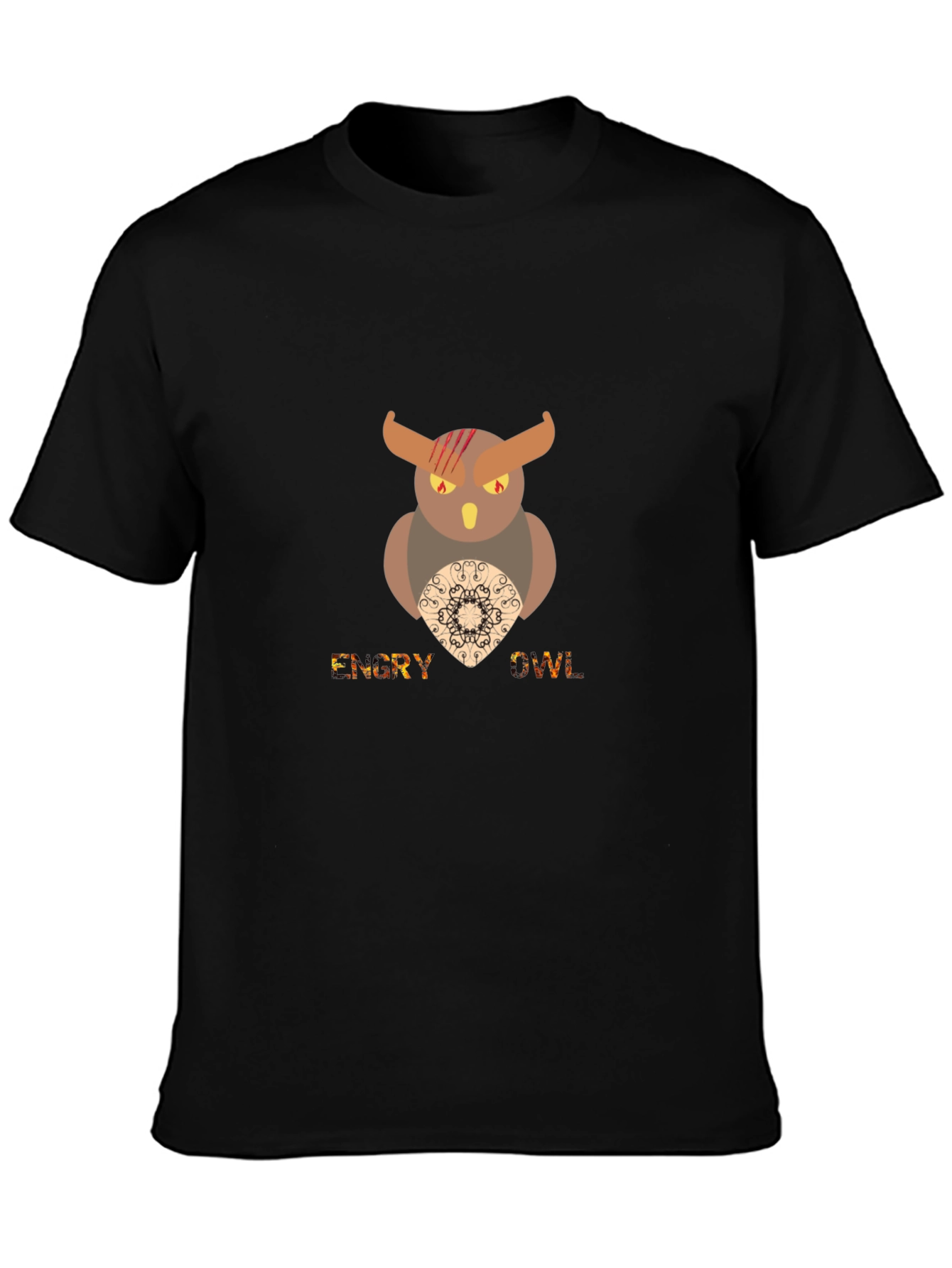 Mens Black Graphic T-Shirt - Angry Owl Design