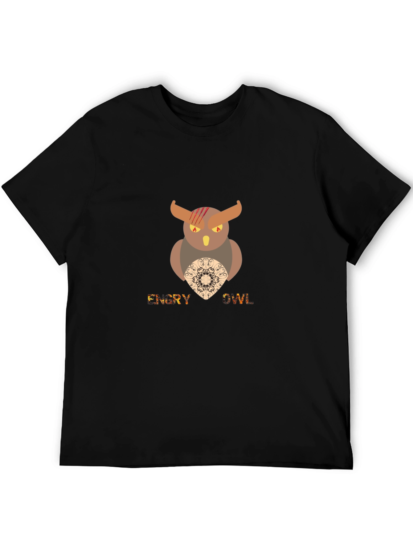 Mens Black Graphic T-Shirt - Angry Owl Design