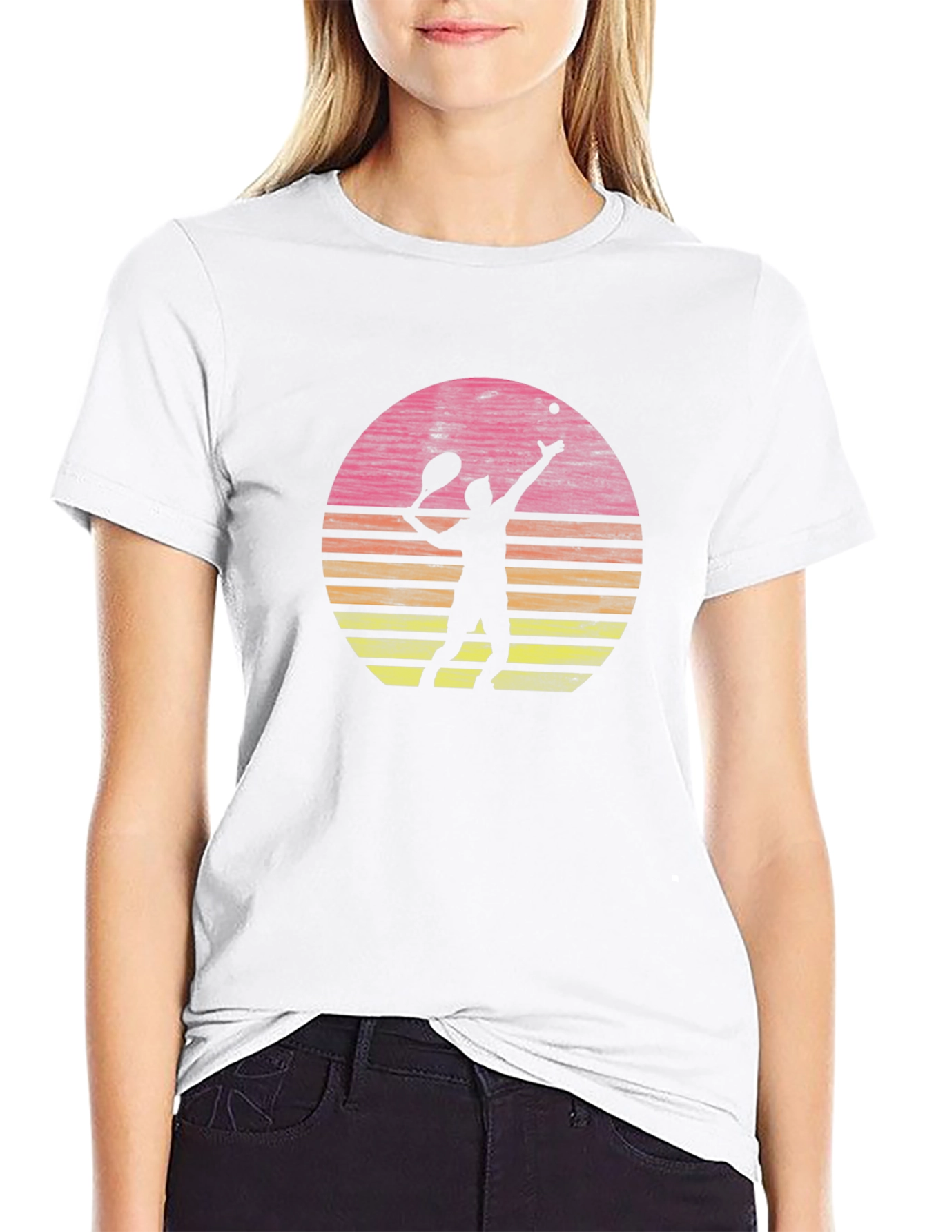 Tennis Player Sunset Graphic T-Shirt - Casual Comfort