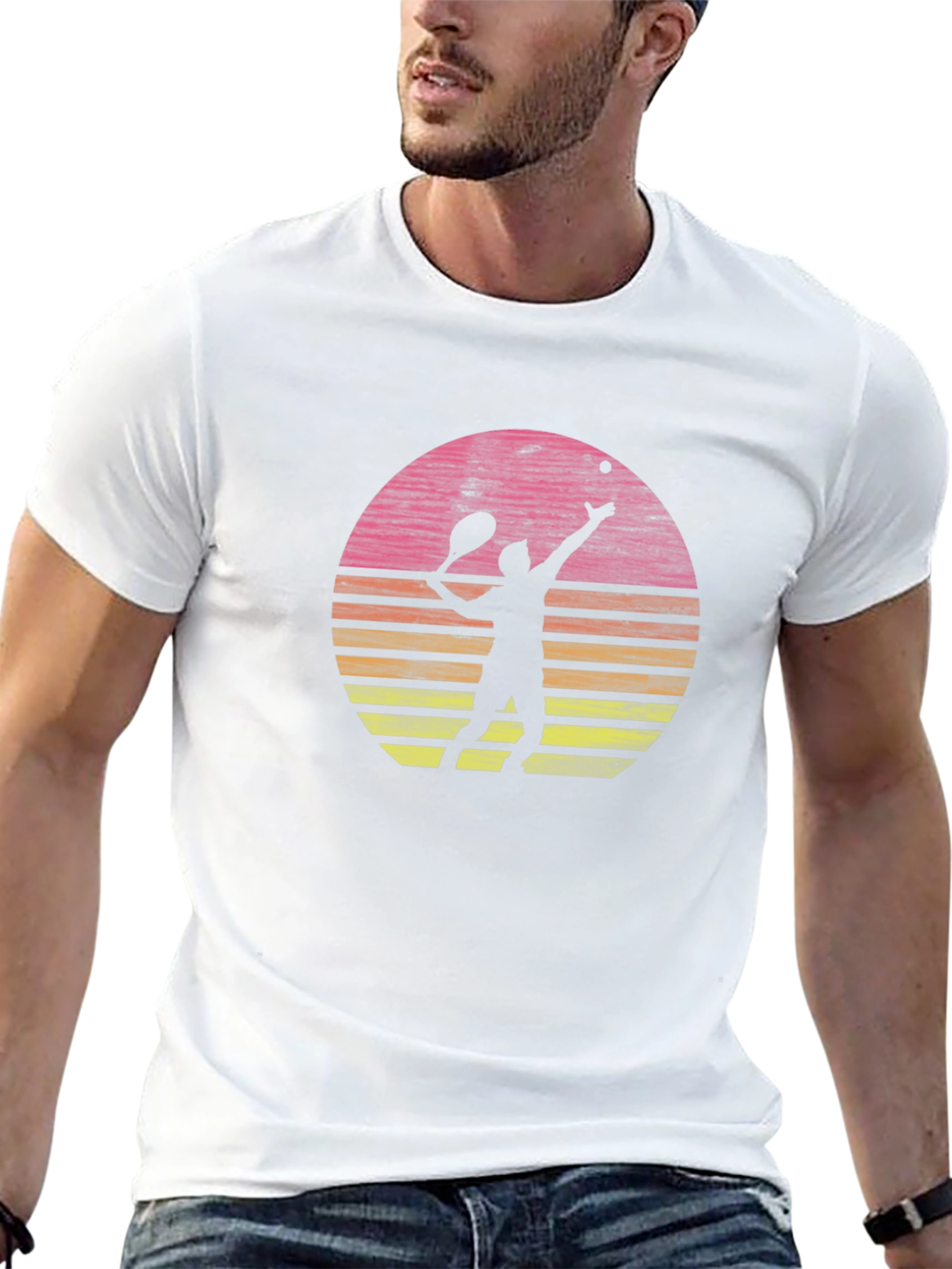 Tennis Player Sunset Graphic T-Shirt - Casual Comfort