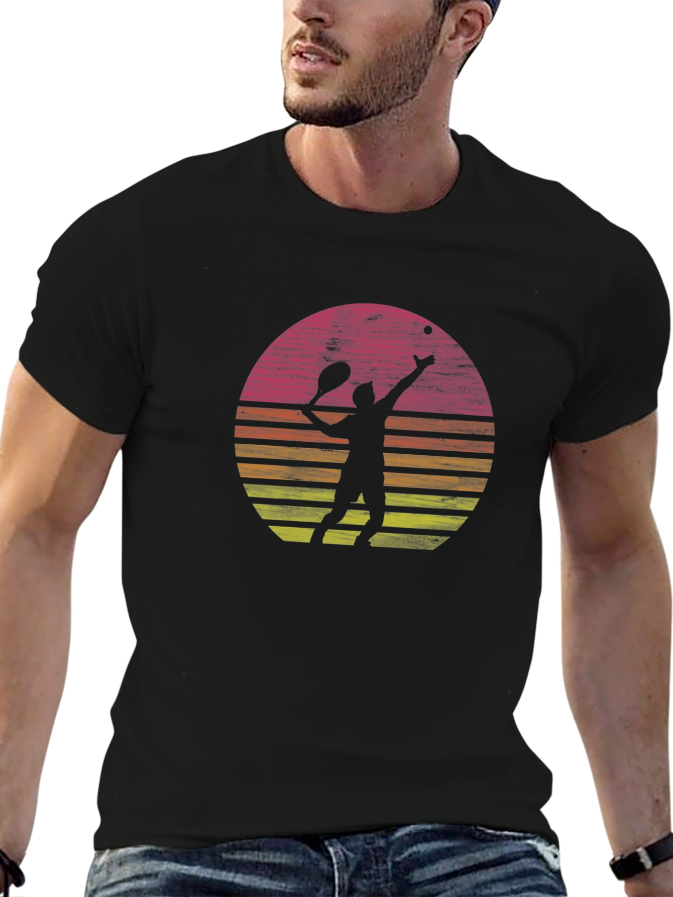 Tennis Player Sunset Graphic T-Shirt - Casual Comfort