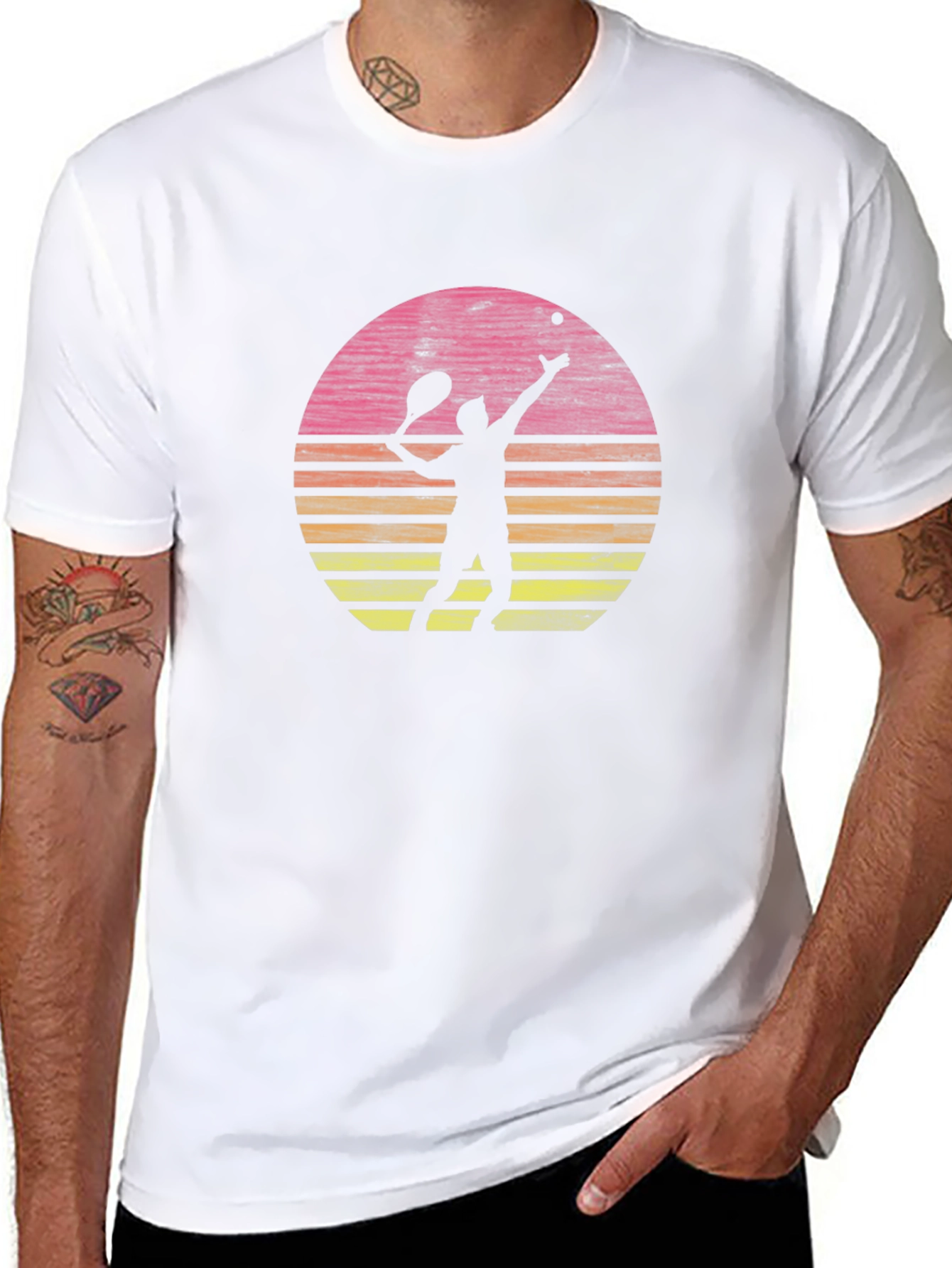 Tennis Player Sunset Graphic T-Shirt - Casual Comfort