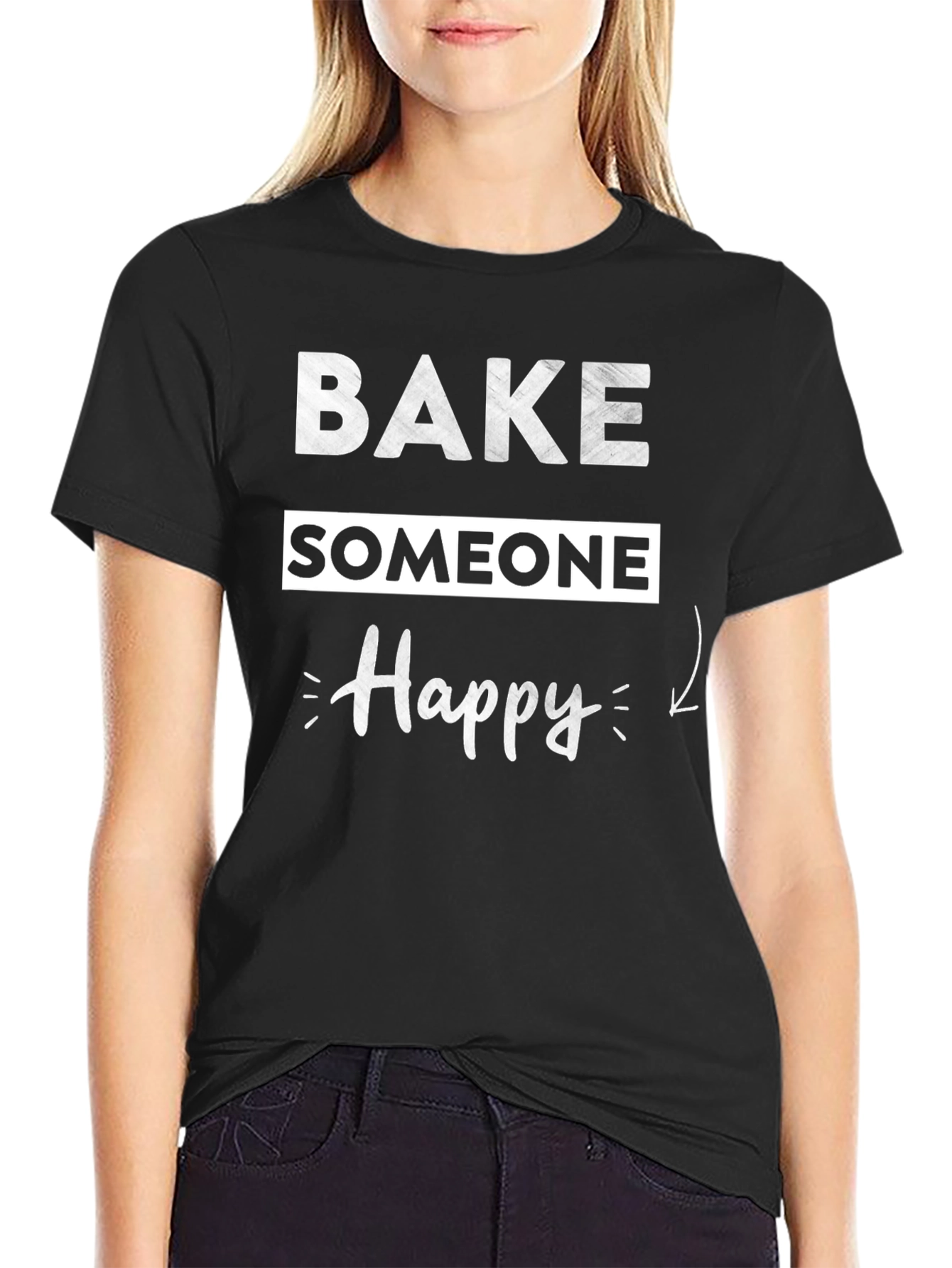 Bake Someone Happy Graphic T-Shirt - Black