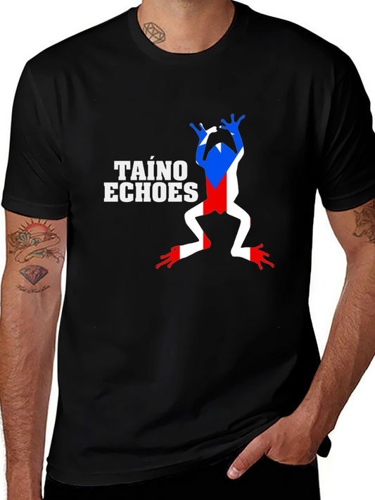 Taino Echoes Puerto Rico Flag Frog Black T-Shirt