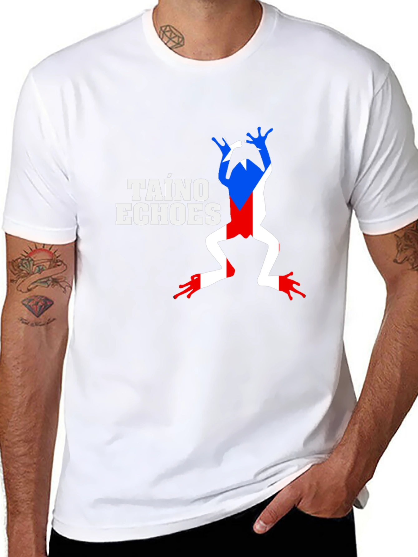 Taino Echoes Puerto Rico Flag Frog Black T-Shirt