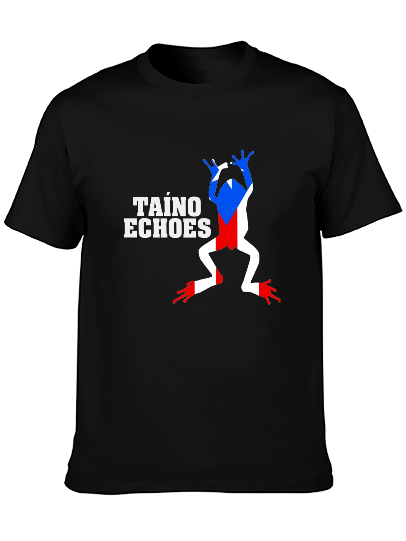 Taino Echoes Puerto Rico Flag Frog Black T-Shirt