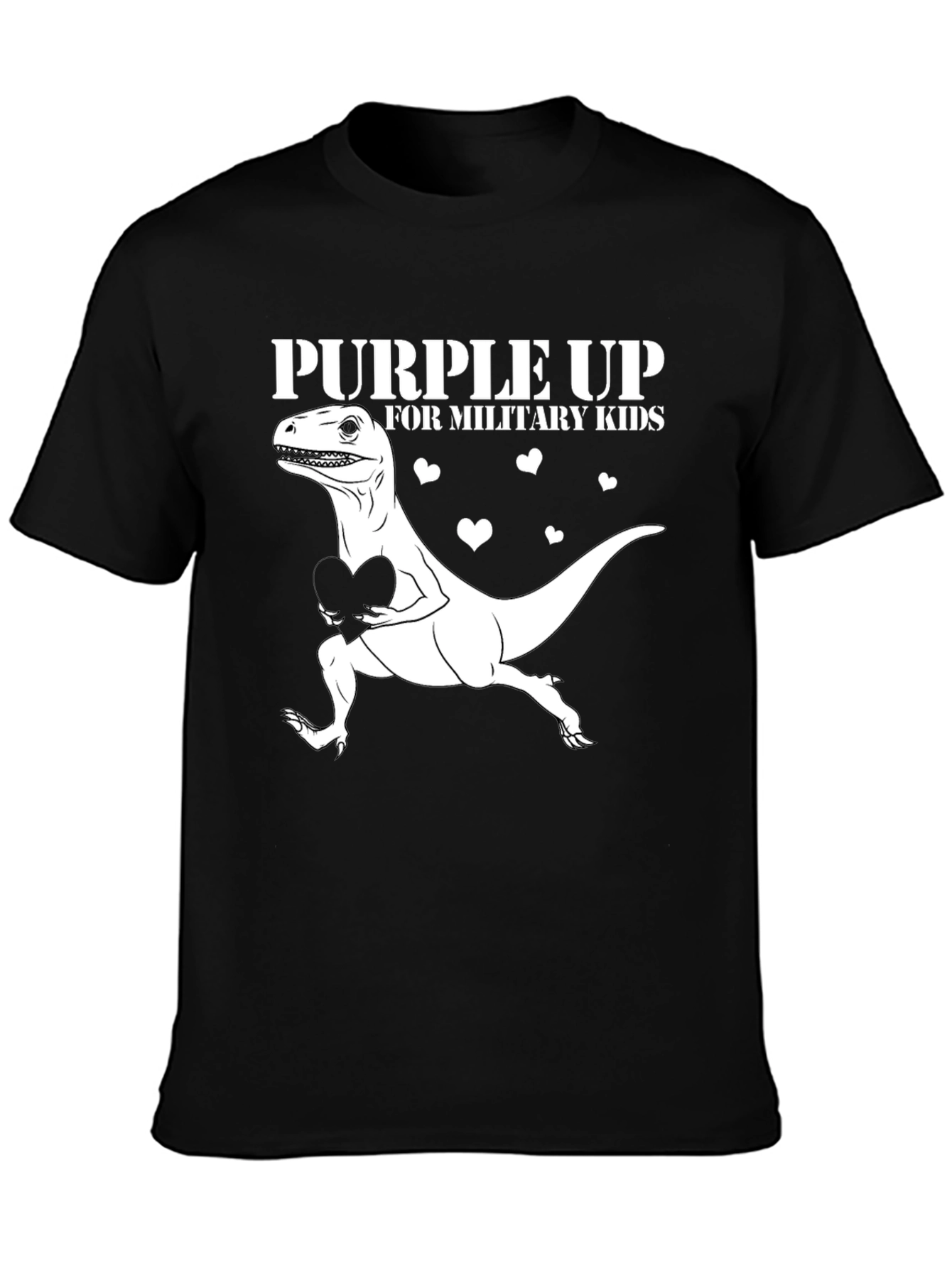 Purple Up Military Kids Dinosaur Heart T-Shirt
