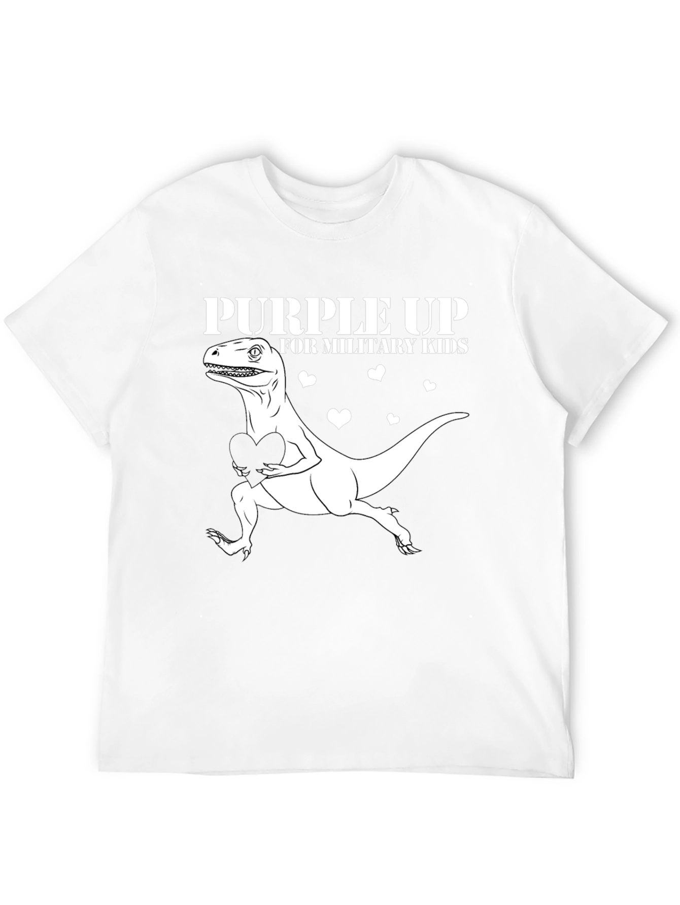 Purple Up Military Kids Dinosaur Heart T-Shirt