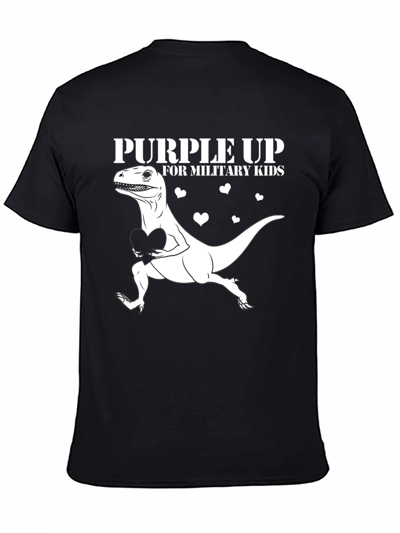 Purple Up Military Kids Dinosaur Heart T-Shirt