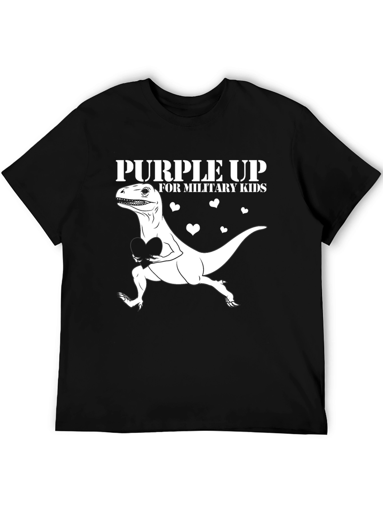 Purple Up Military Kids Dinosaur Heart T-Shirt