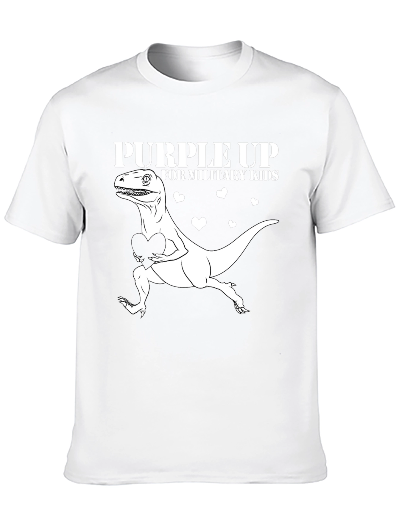 Purple Up Military Kids Dinosaur Heart T-Shirt
