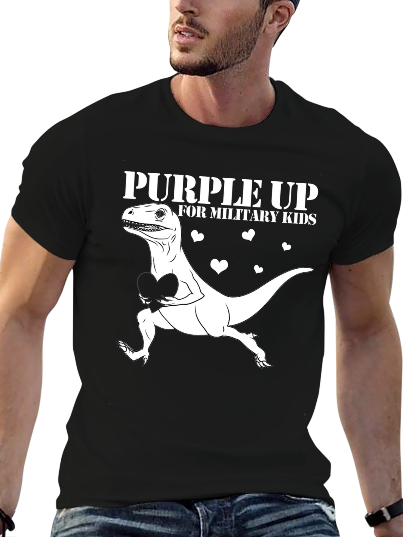 Purple Up Military Kids Dinosaur Heart T-Shirt