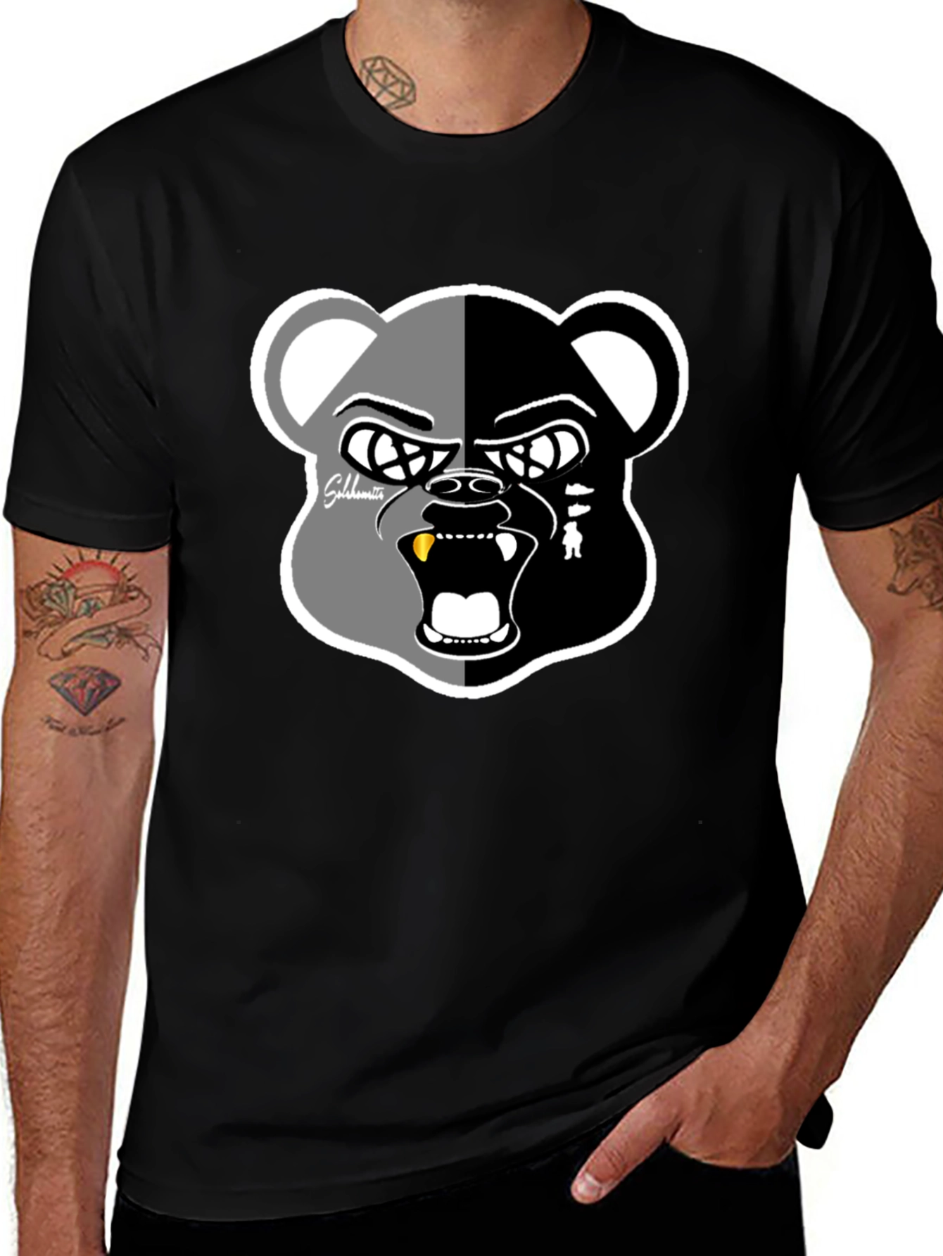 Grizzly Bear Graphic Print Black T-Shirt