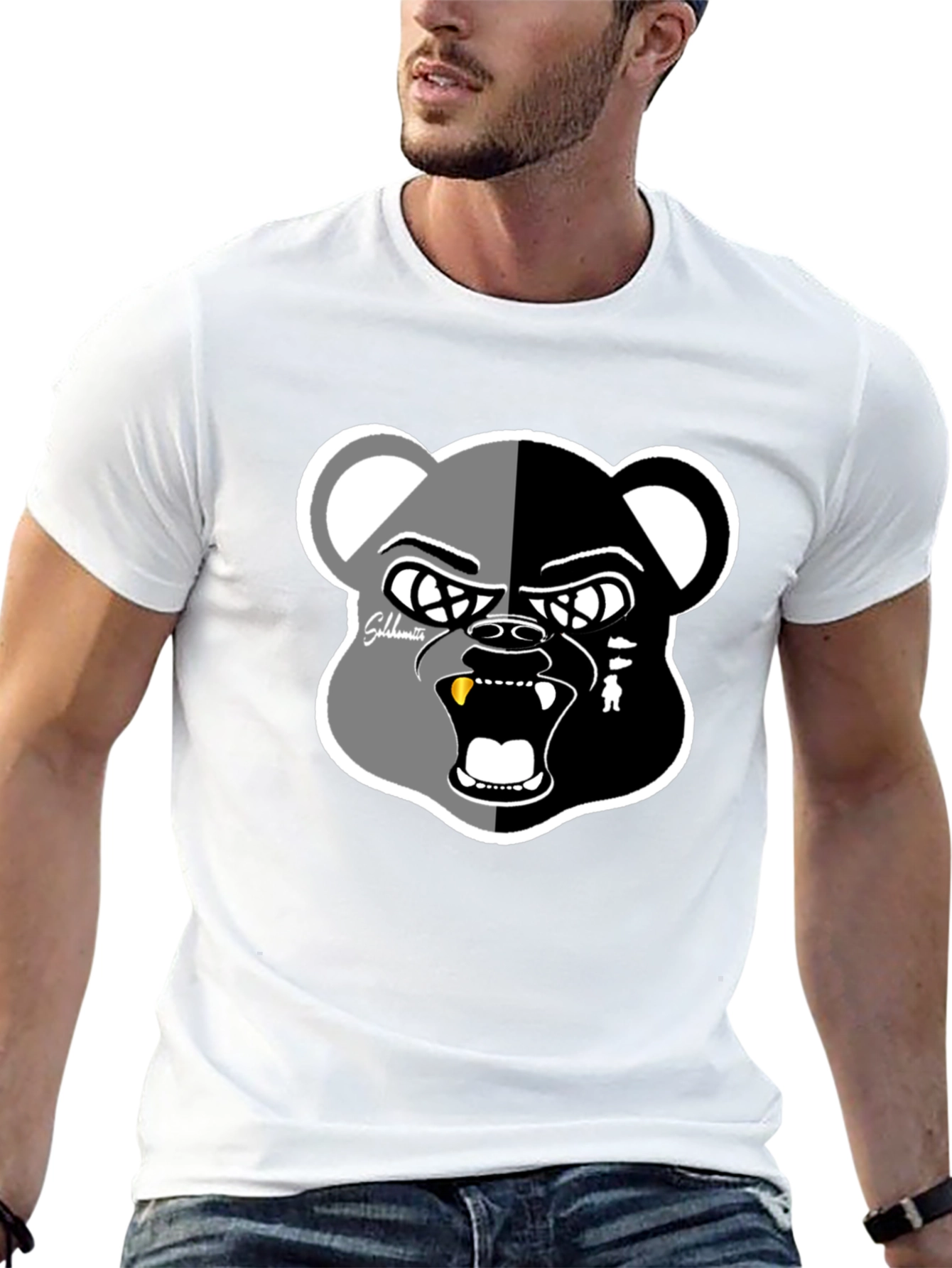 Grizzly Bear Graphic Print Black T-Shirt