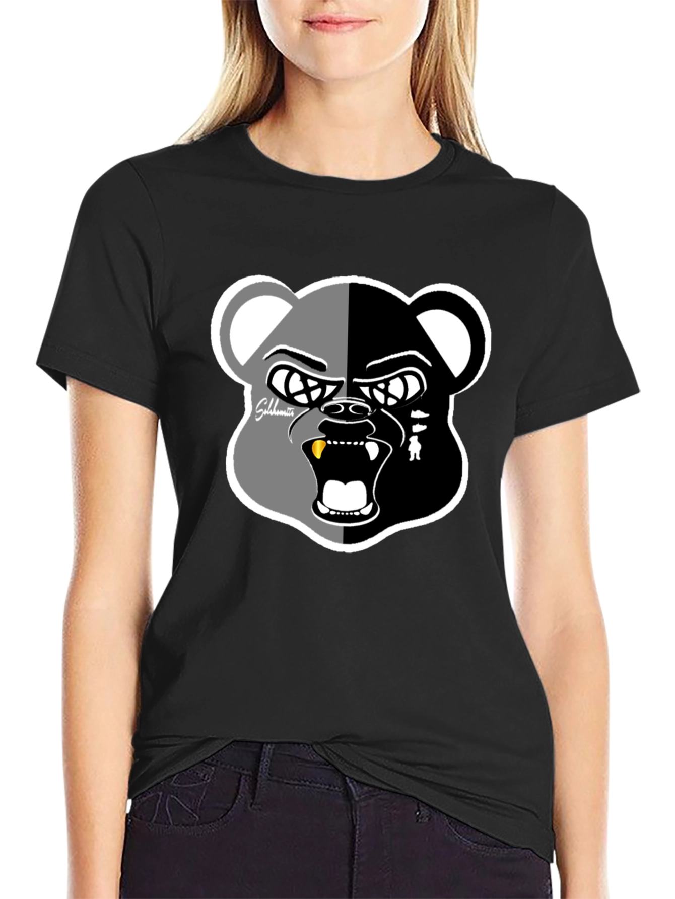 Grizzly Bear Graphic Print Black T-Shirt