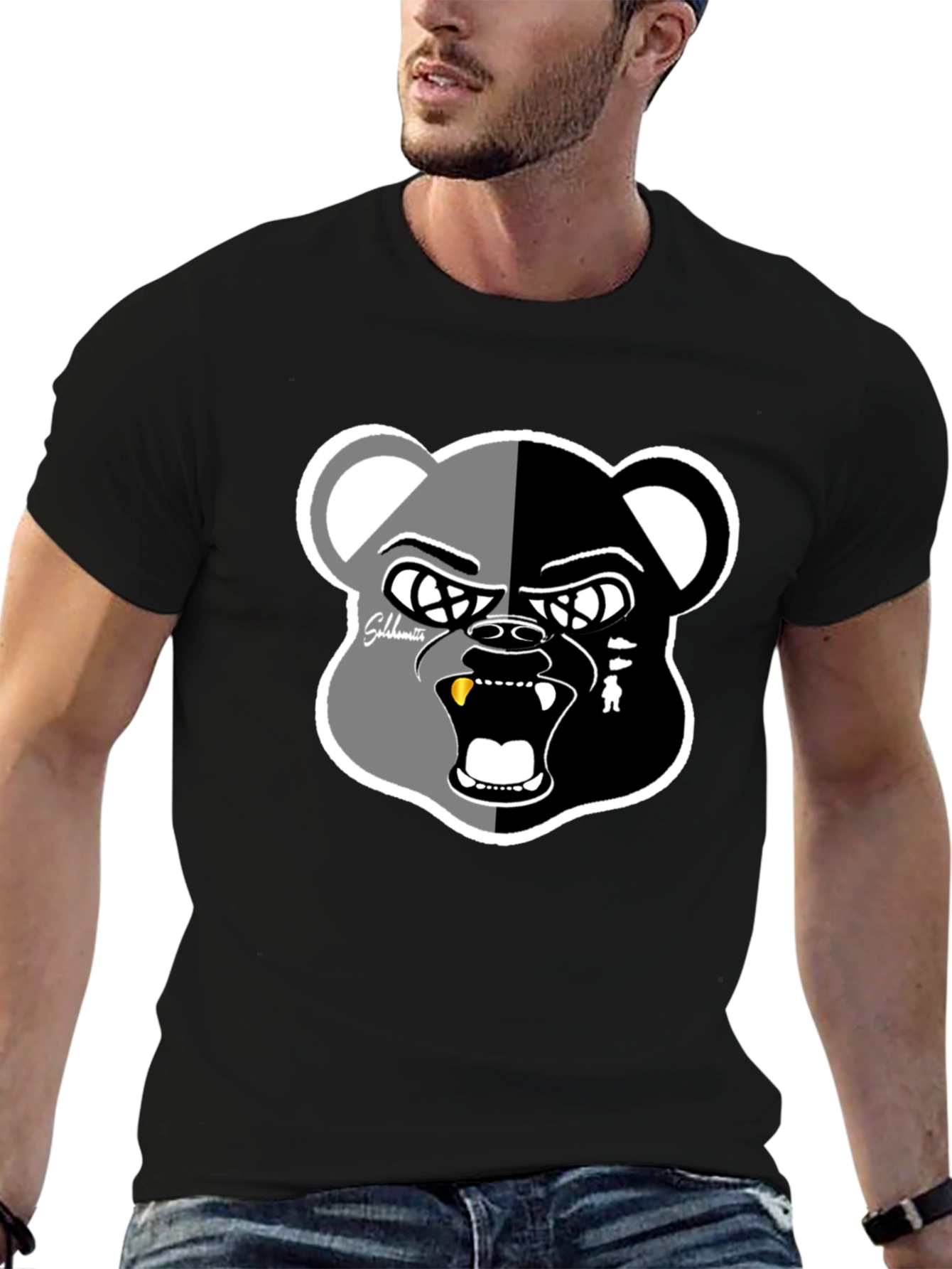 Grizzly Bear Graphic Print Black T-Shirt