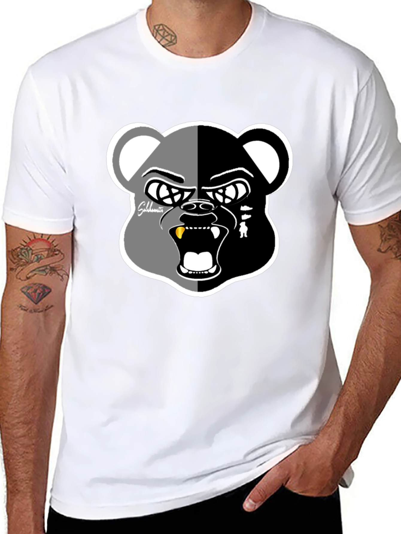 Grizzly Bear Graphic Print Black T-Shirt