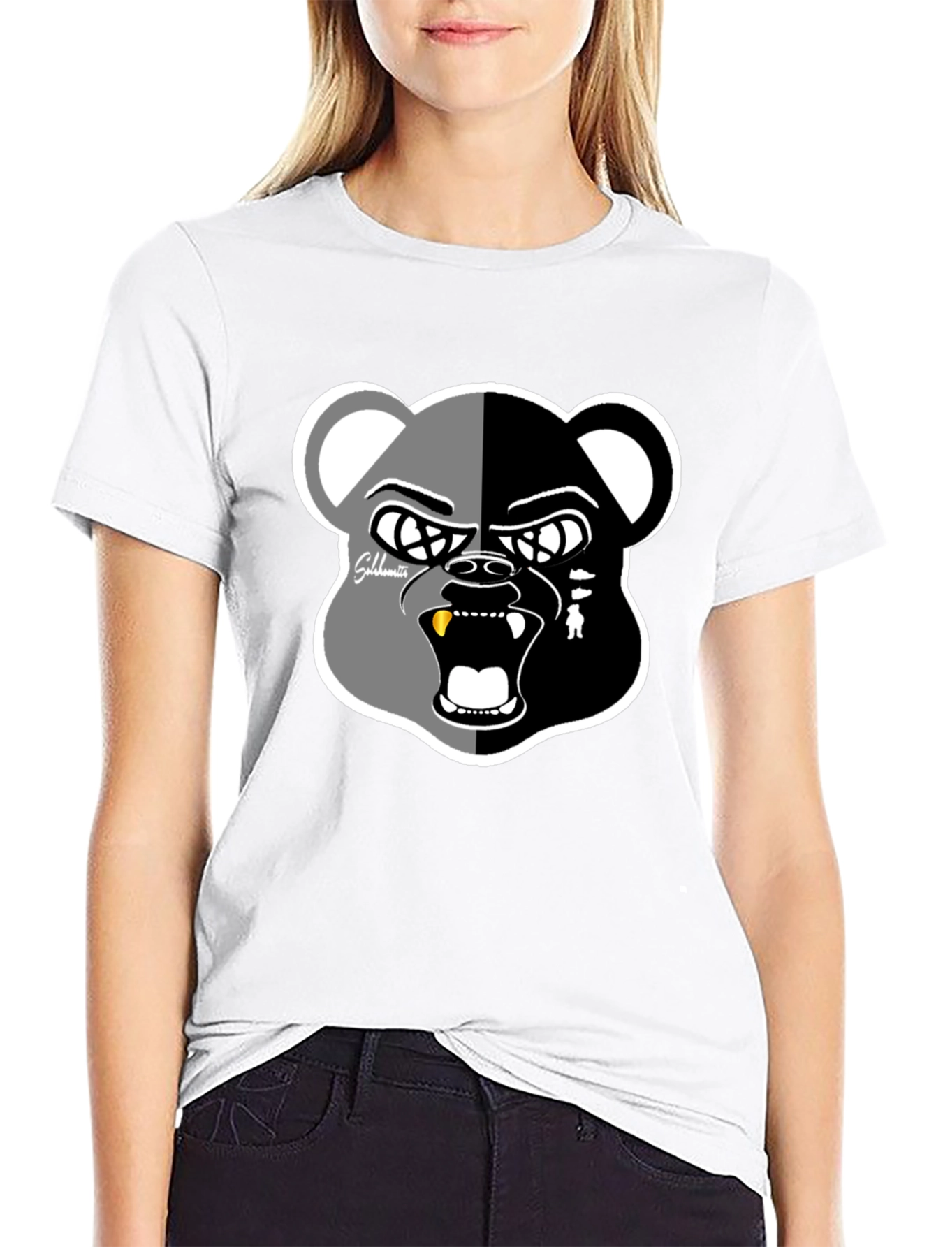 Grizzly Bear Graphic Print Black T-Shirt