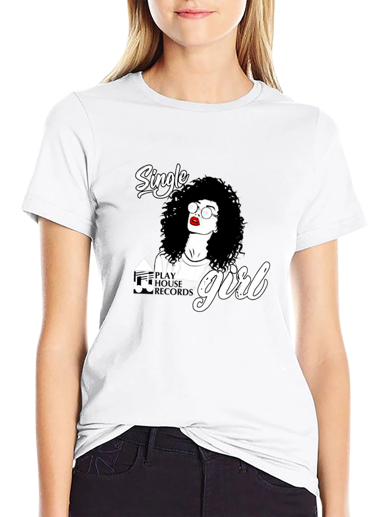 Single Girl Graphic Tee - Black Cotton Blend