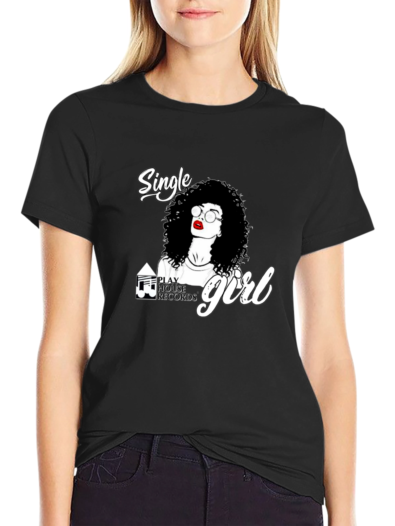 Single Girl Graphic Tee - Black Cotton Blend