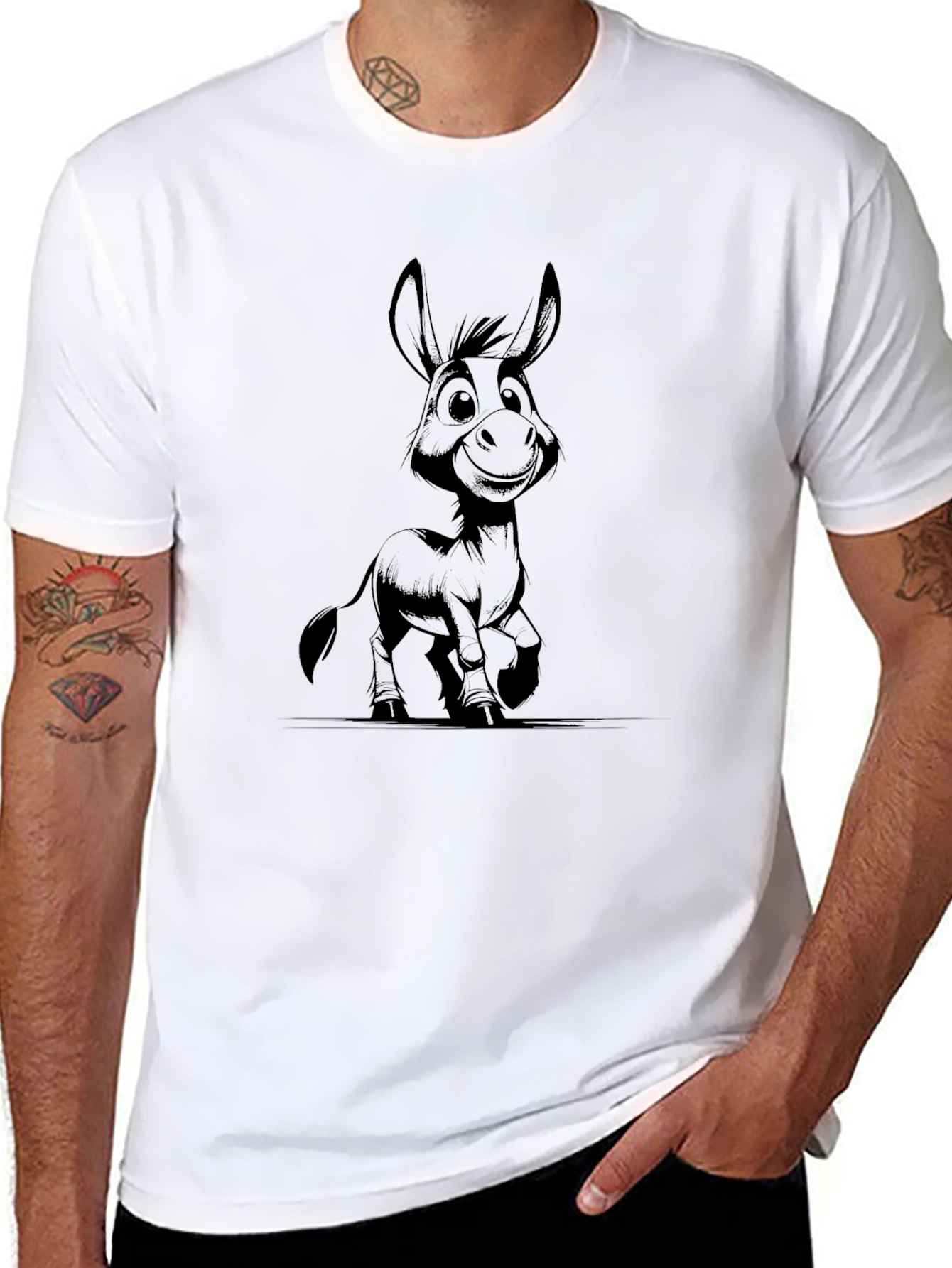 Cartoon Donkey Black T-Shirt